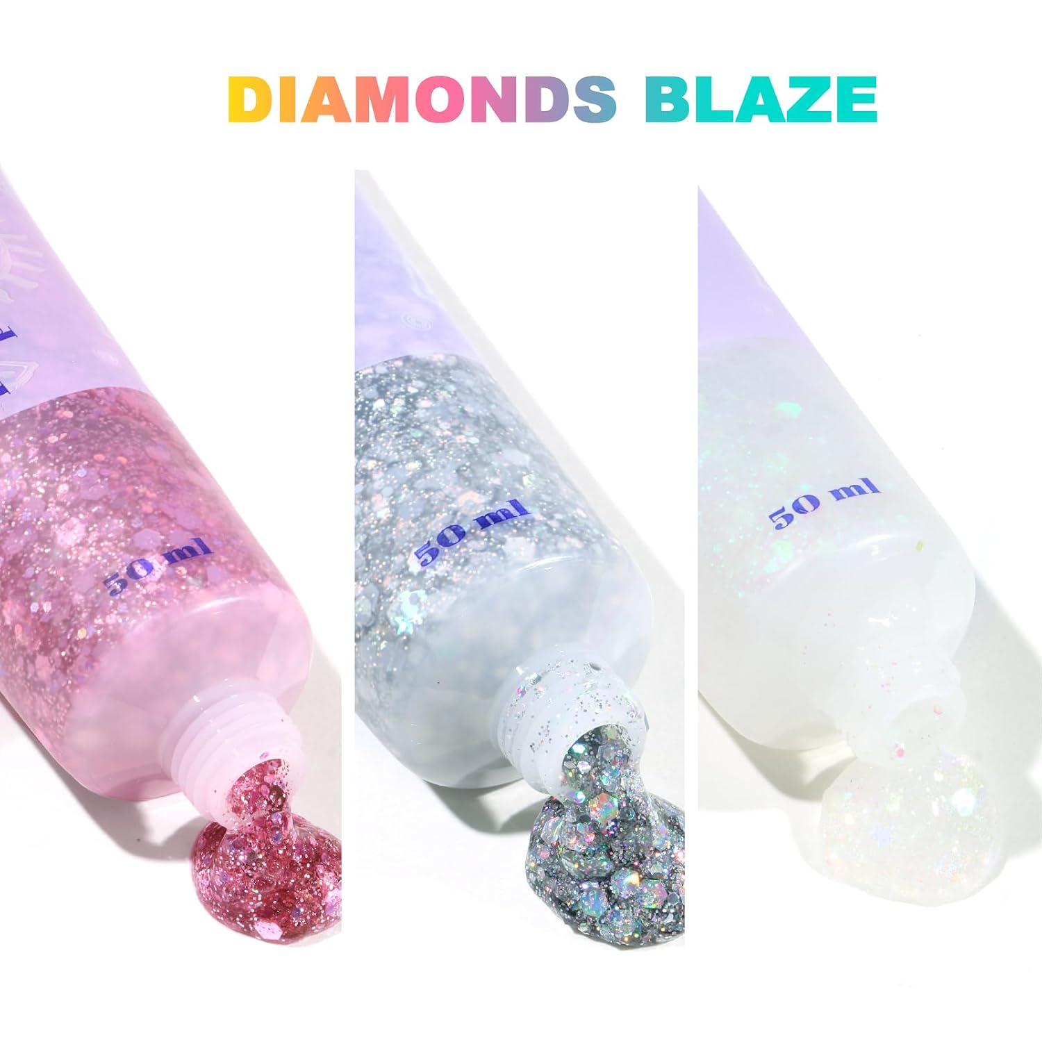 Thumbnail 3 de URAQT Body Glitter Gel Set – 3er Sequins Chunky Glitter Gel, 50 ml pro Stück, festlicher Glitzer für Gesicht & Körper in Silber, Rosa & Weiß