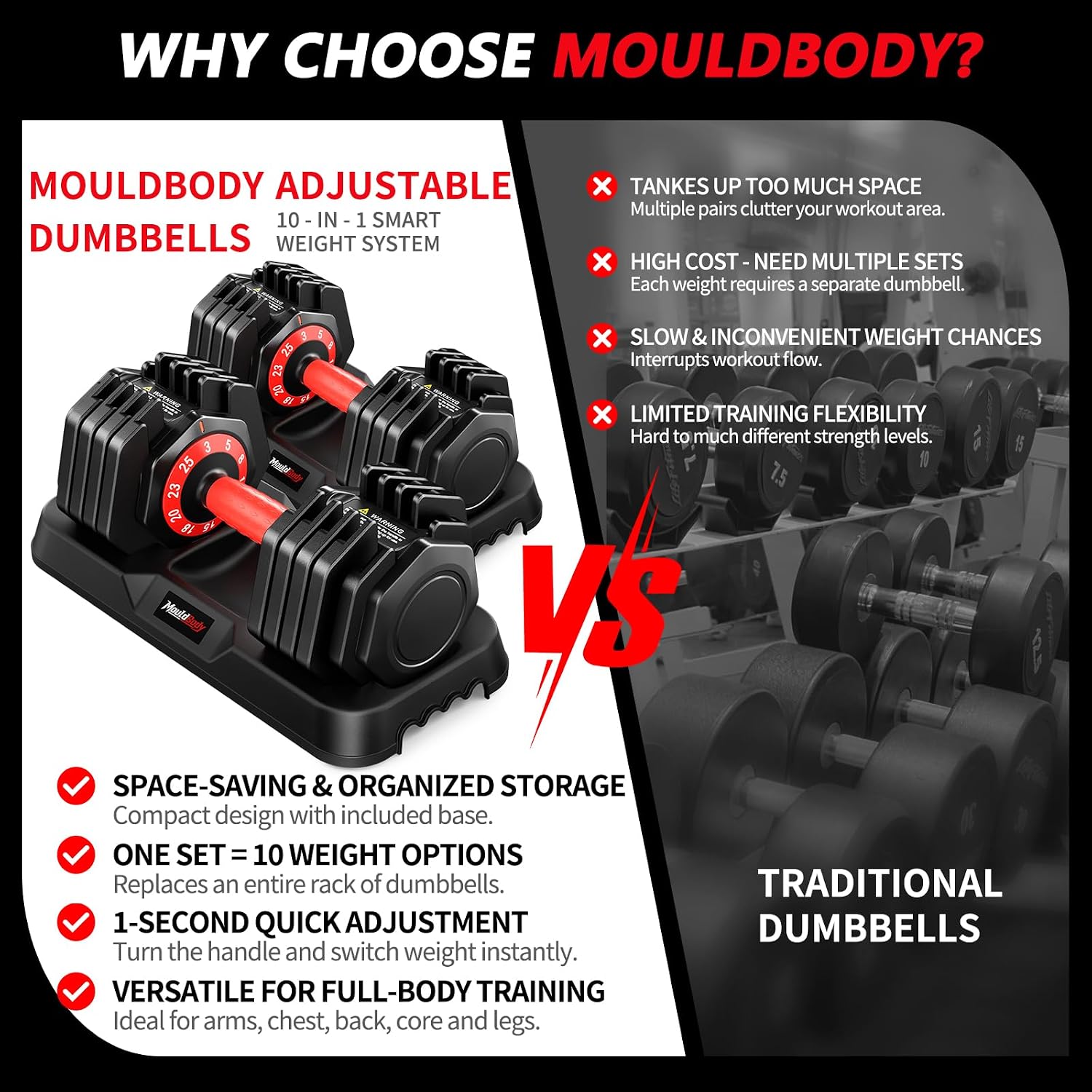 Detalle 2 de MouldBody 10-in-1 Adjustable Dumbbell Set with Dial and Storage Base