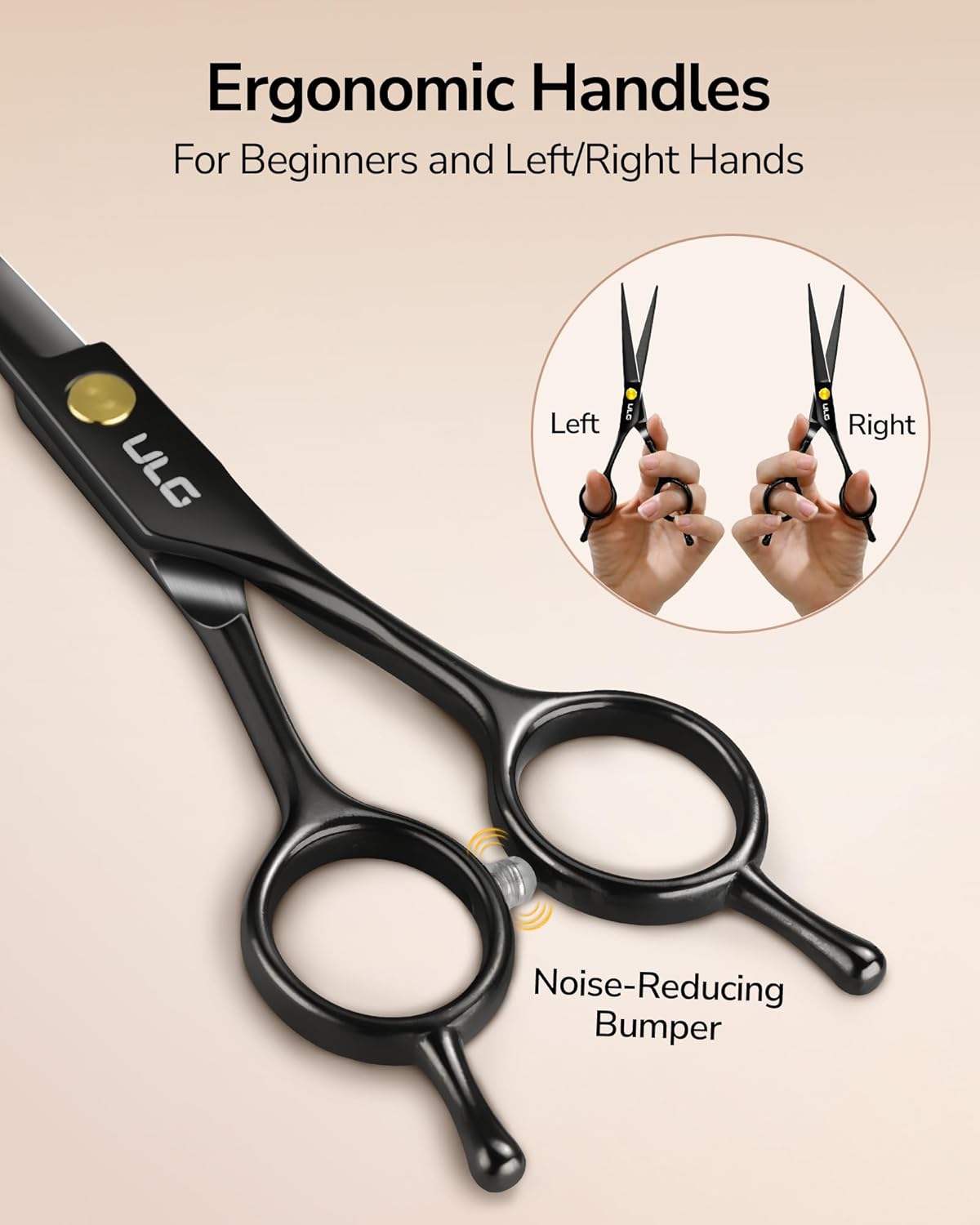 Detalle de ULG Professional Hair Cutting Scissors Set (16.5 cm) with Thinning Shears, Comb, Clips & Case – at-home salon haircut kit