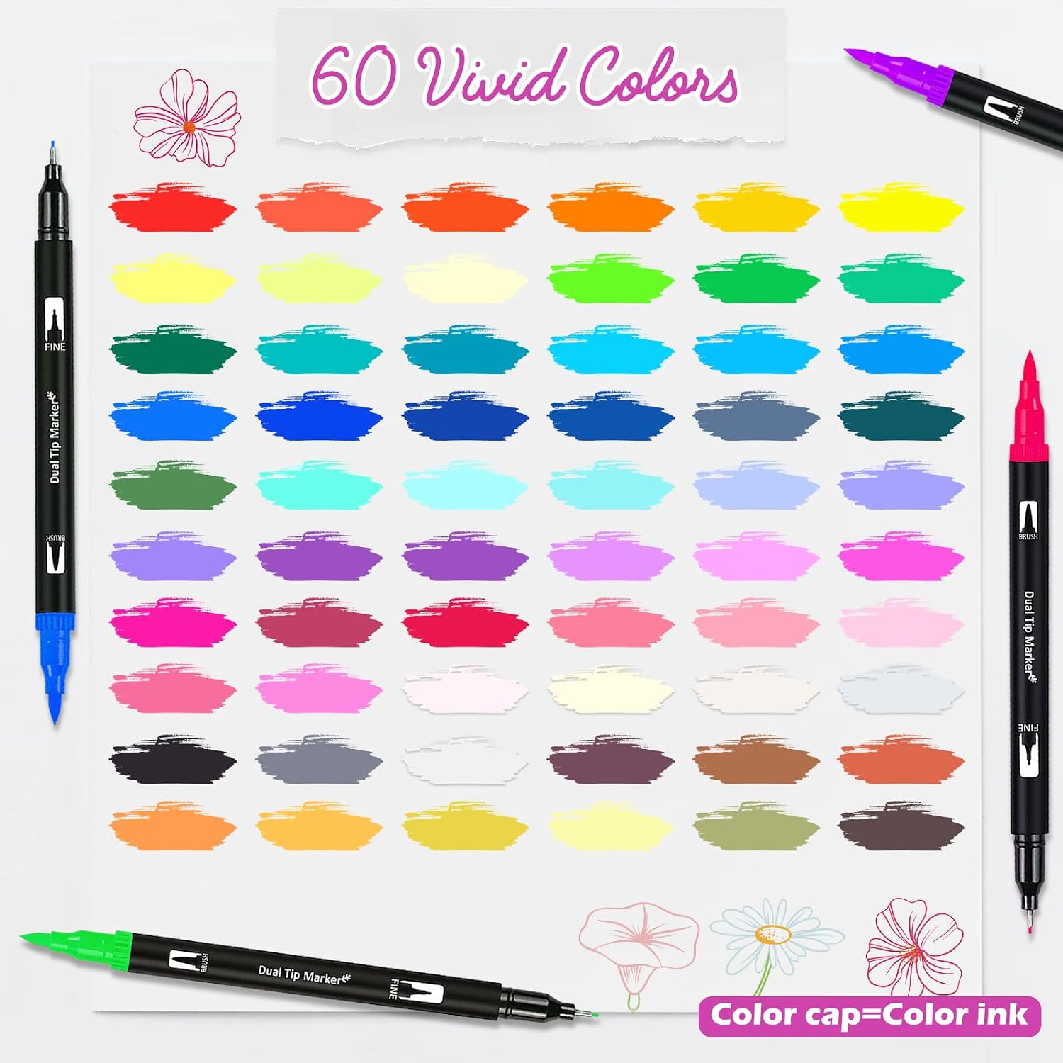 Detalle de VAKKI 60 Dual Tip Colouring Pens 60 colours