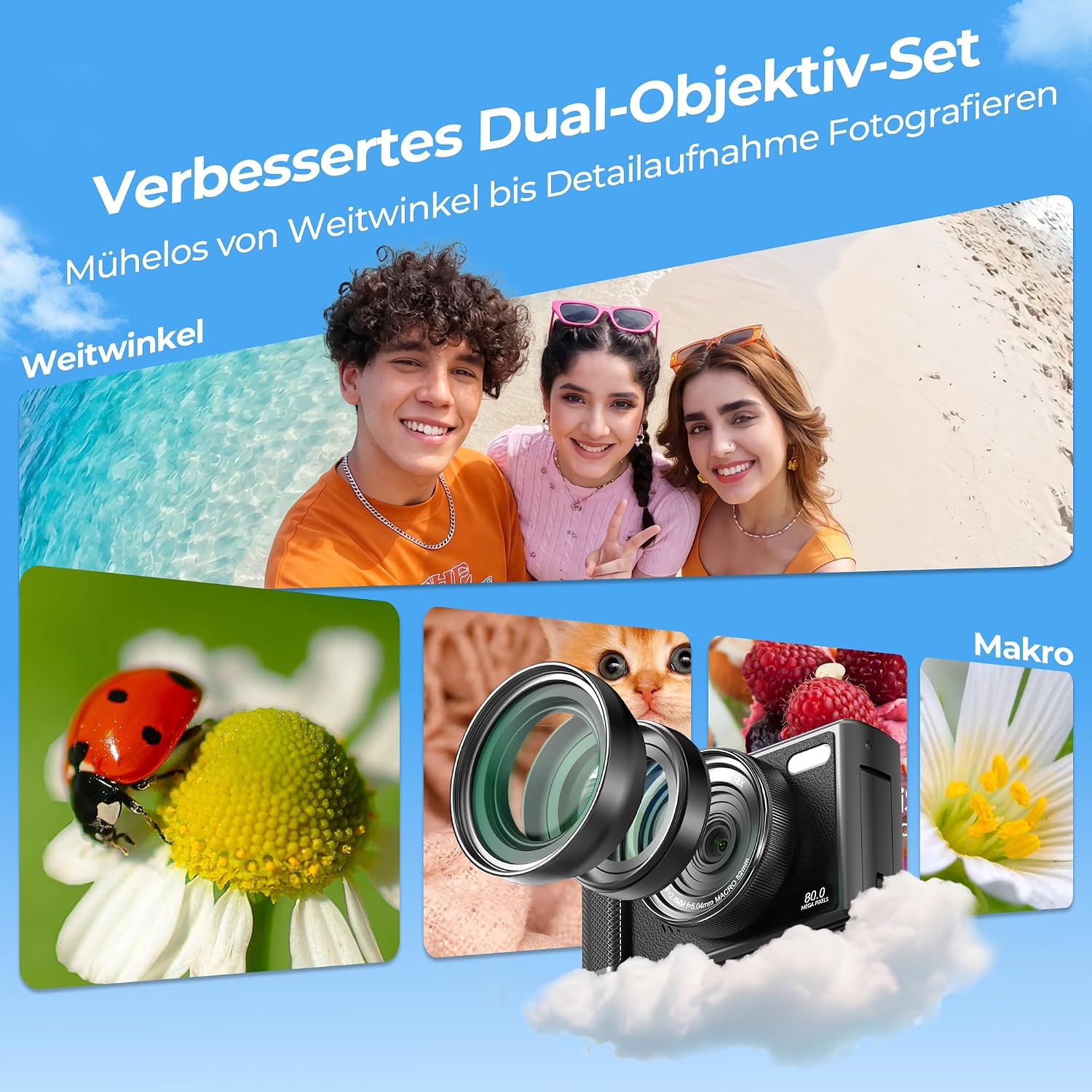 Detalle 2 de 5K WiFi Digitalkamera & Fotokamera mit 80 MP – ideal für Einsteiger und Vlogging