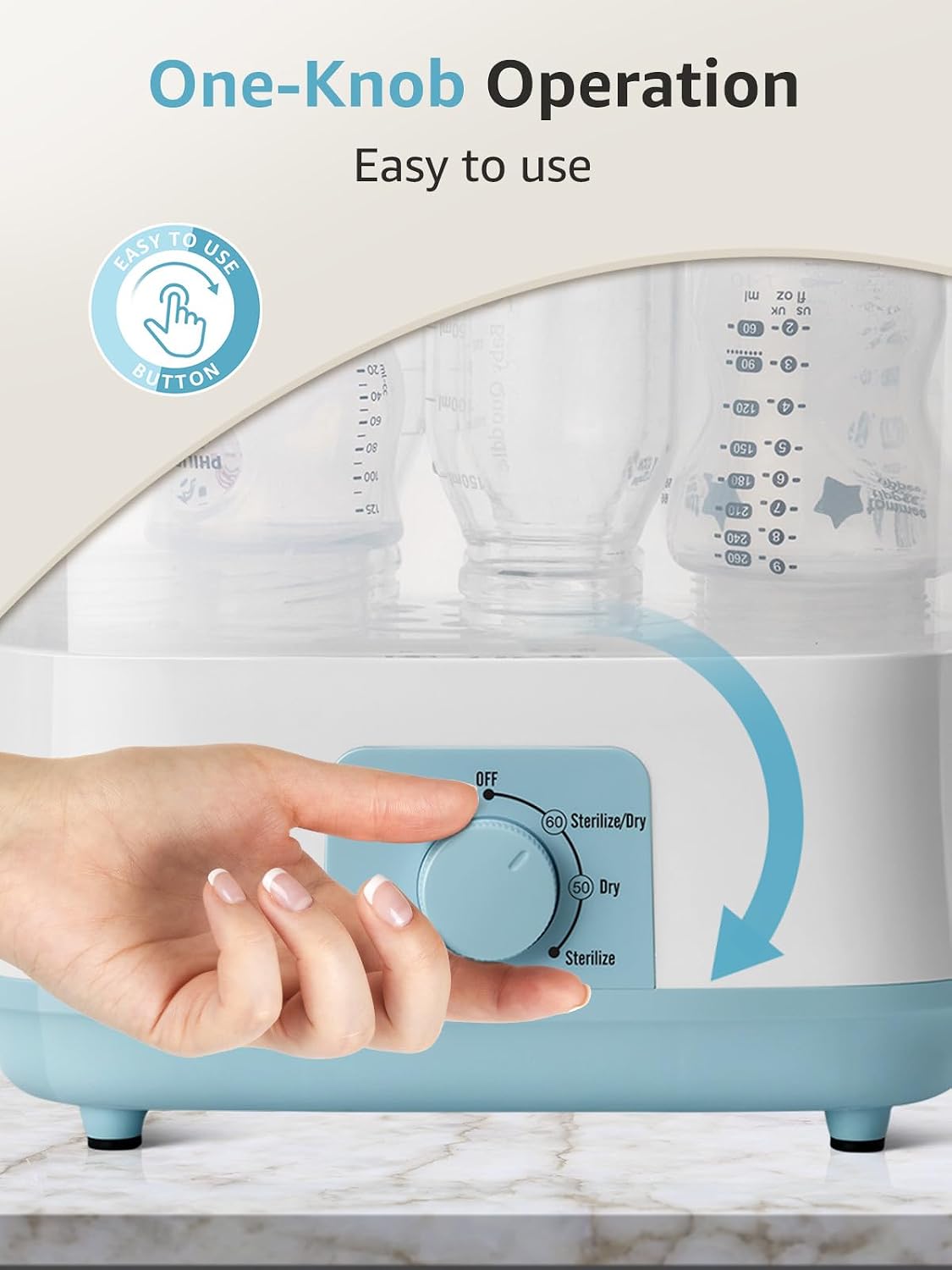 Detalle de GROWNSY BS706 4-in-1 Baby Bottle Sterilizer and Dryer, Blue, 72-Hour Storage