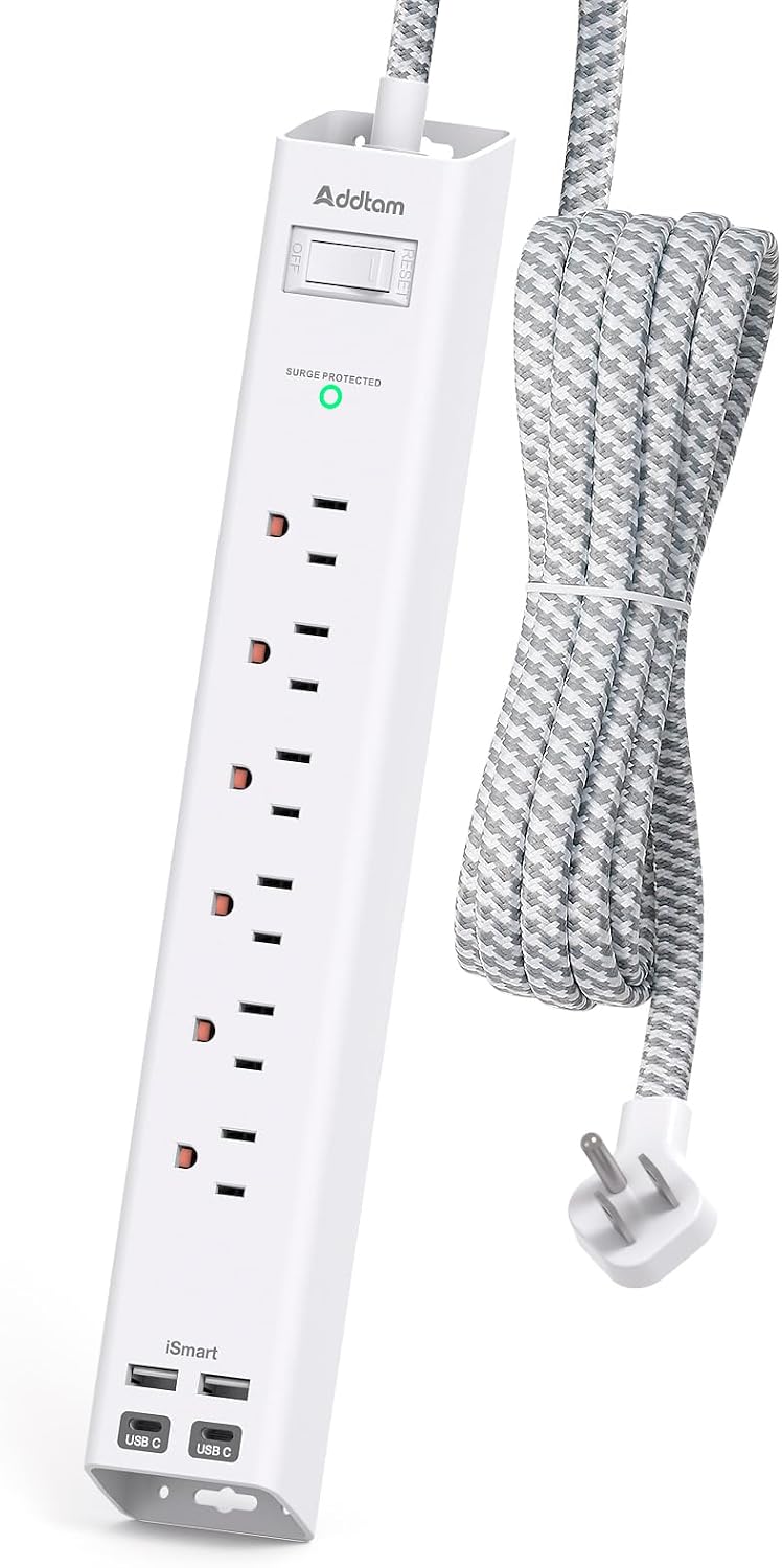 Detalle de Addtam AD313 Power Strip with 6 AC Outlets, 4 USB Ports and Flat Plug