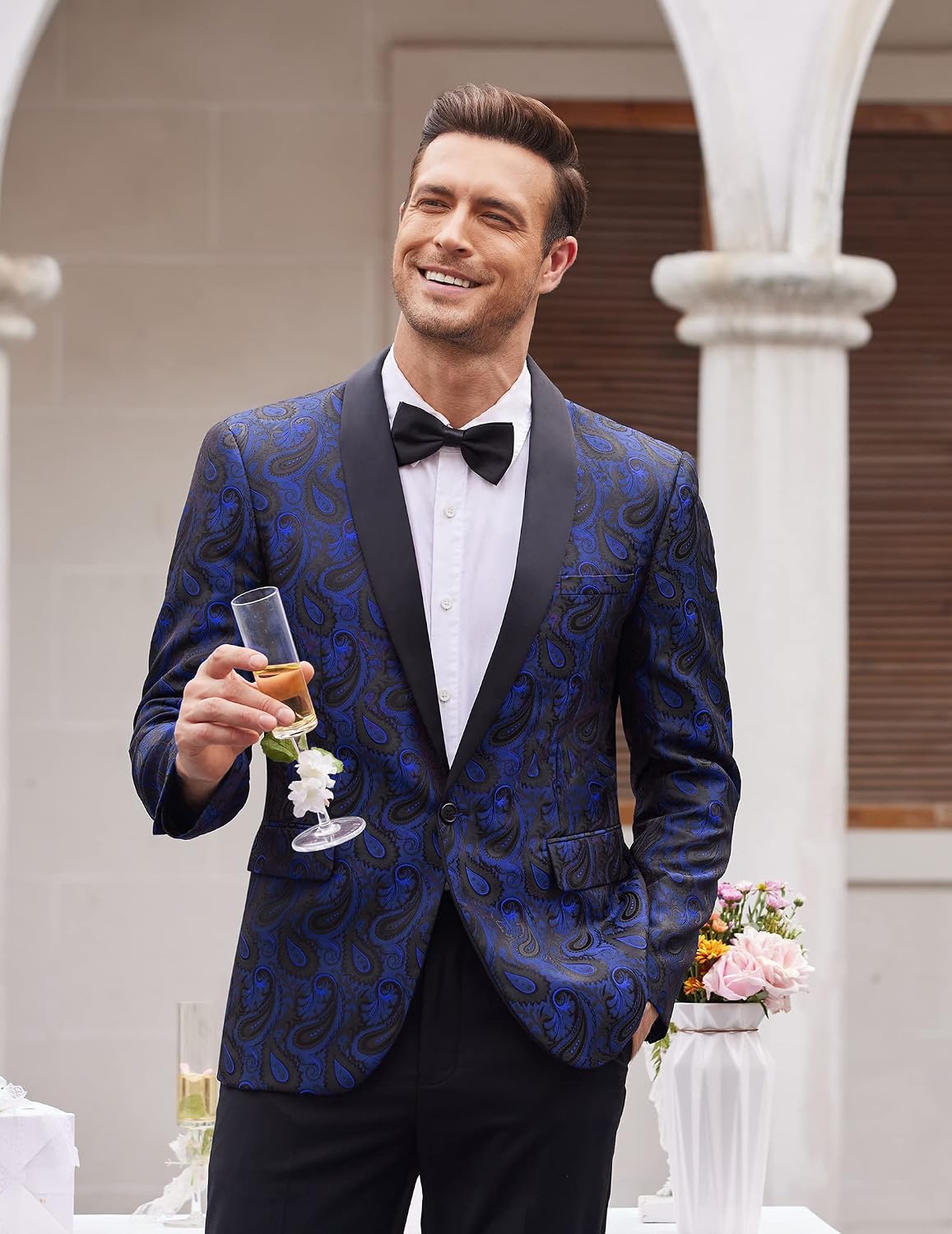 Detalle de COOFANDY ZTJ007662 Floral Paisley Tuxedo Jacket with Shawl Lapel