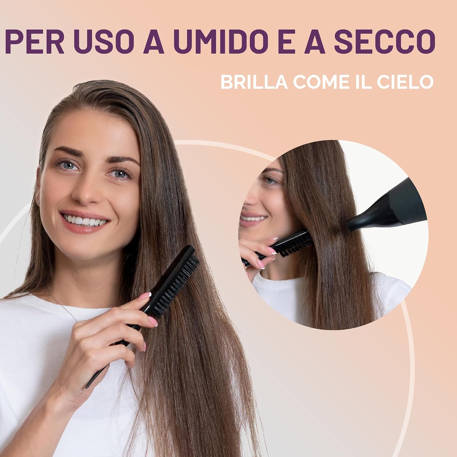 Detalle de Spazzola con setole di cinghiale – Naturale e professionale per volume, lucentezza e massaggio del cuoio capelluto