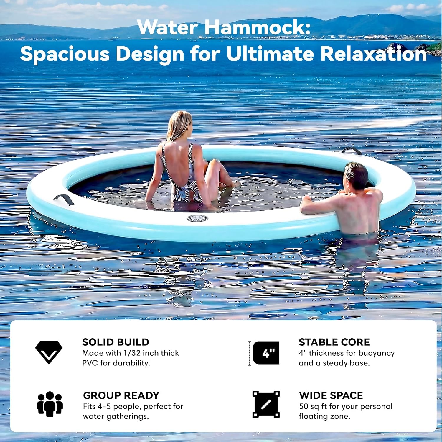 Detalle de Danrelax 6-12FT Round Inflatable Floating Dock with Sunchill Float Ring