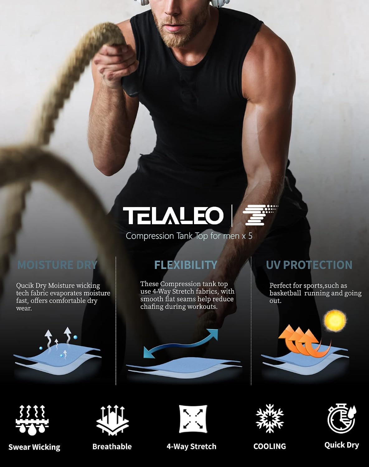 Thumbnail 5 de TELALEO 5 Pack Men's Athletic Compression Shirts
