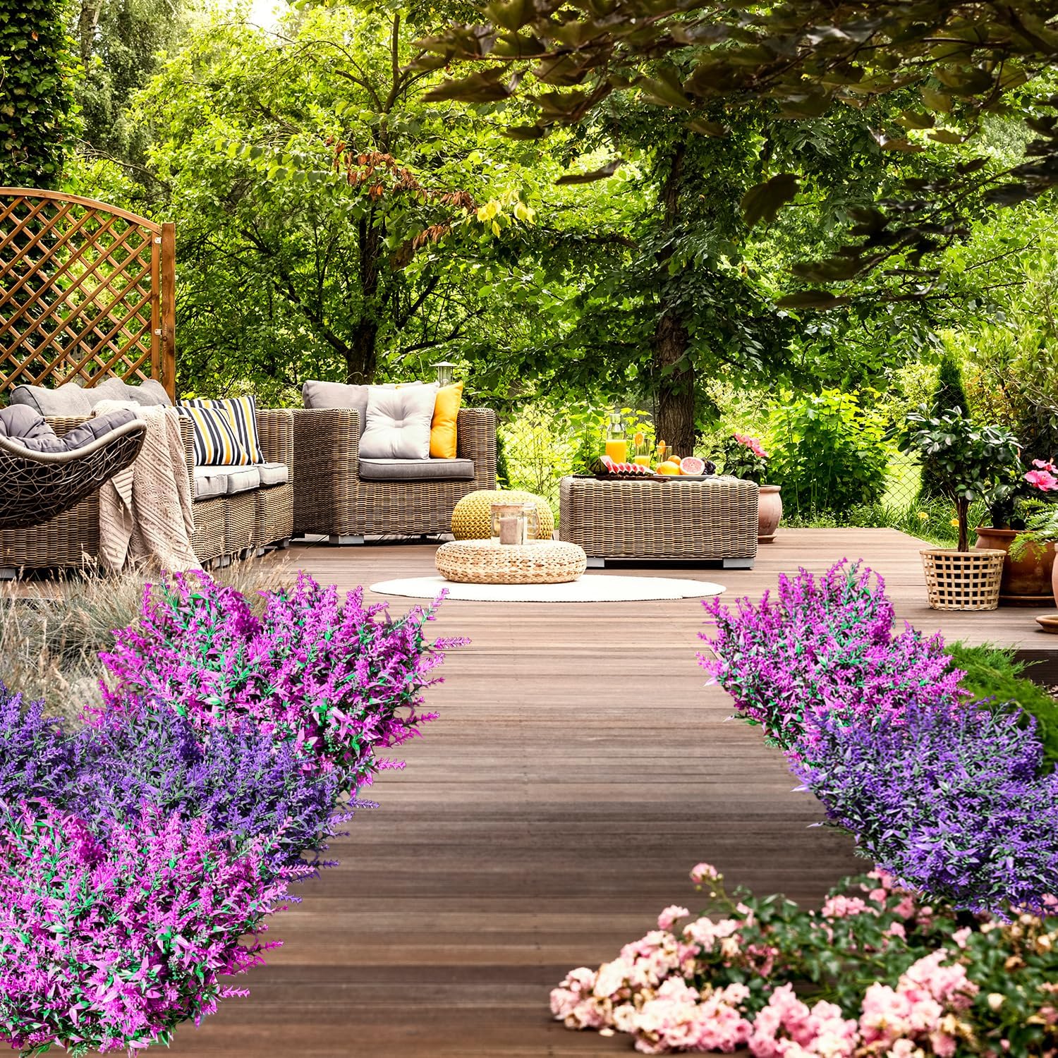 Detalle de Sredumn 20 Bundles Artificial Lavender Flowers (UV Resistant Plastic) for Outdoor Pots, Baskets & Trellis