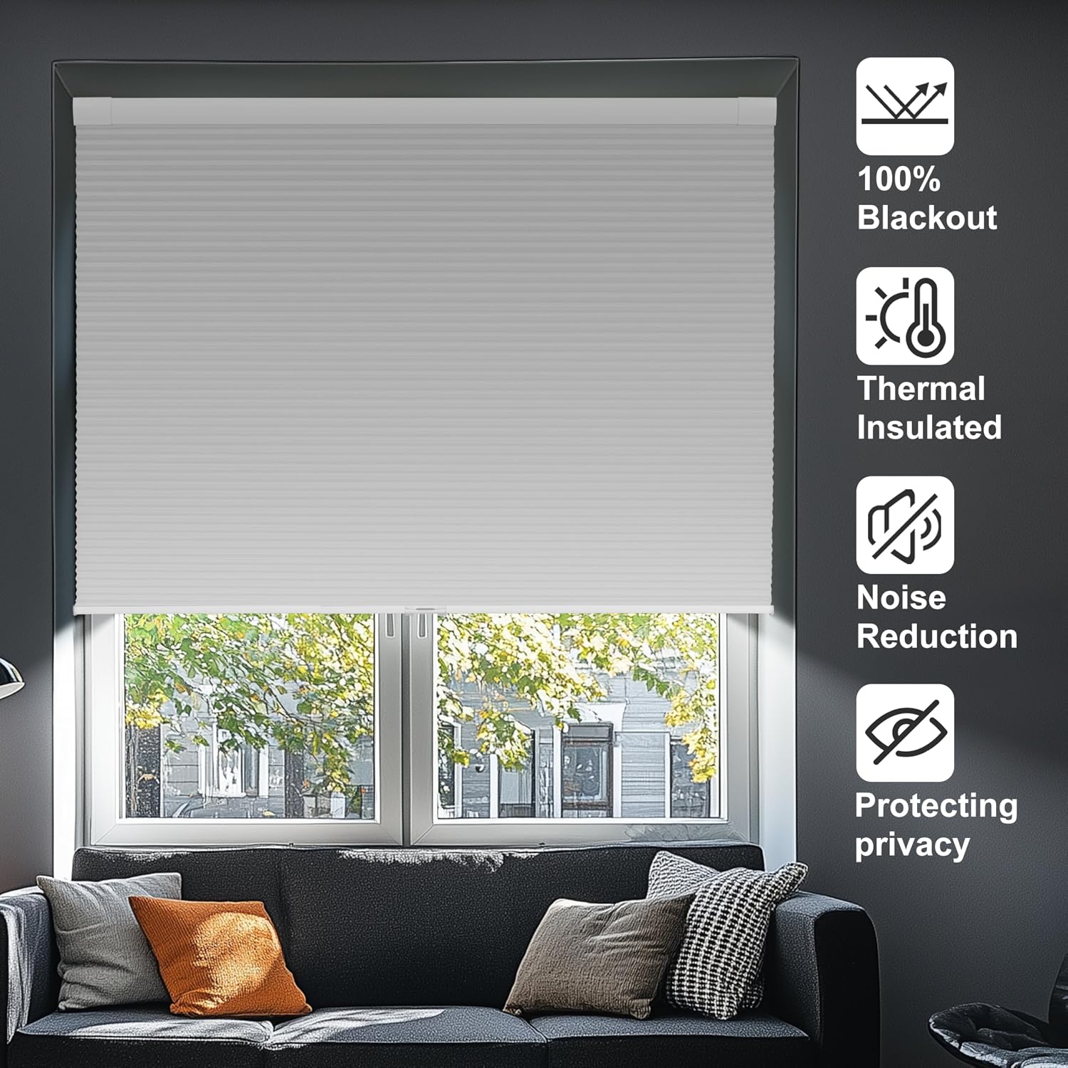 Detalle de Sulugood CAHB01 Cordless Blackout Cellular Shade, 46" W x 64" H