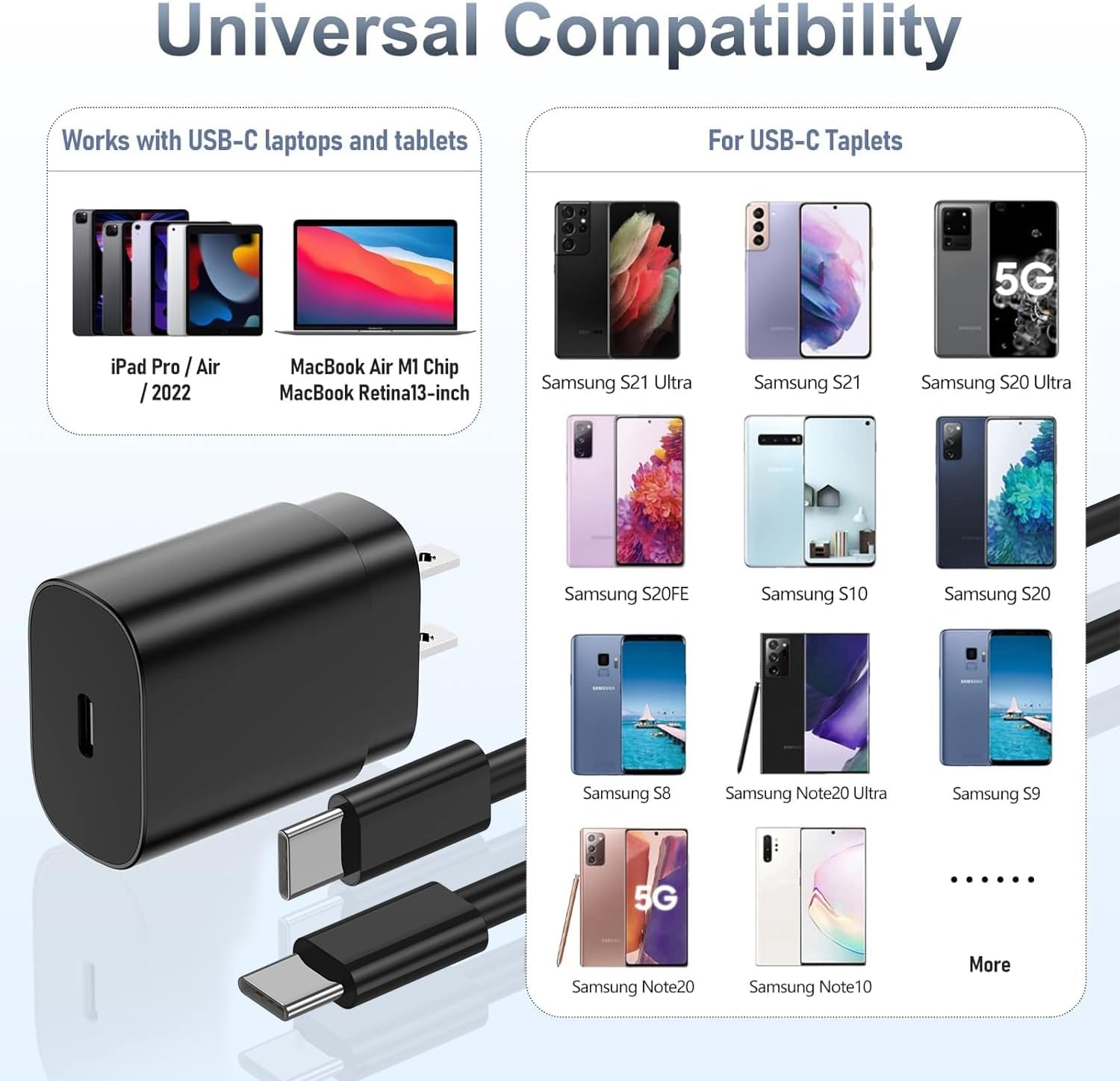 Thumbnail 6 de 4Pack 25W USB-C Fast Charger with 2x6ft and 2x10ft C-to-C Cables