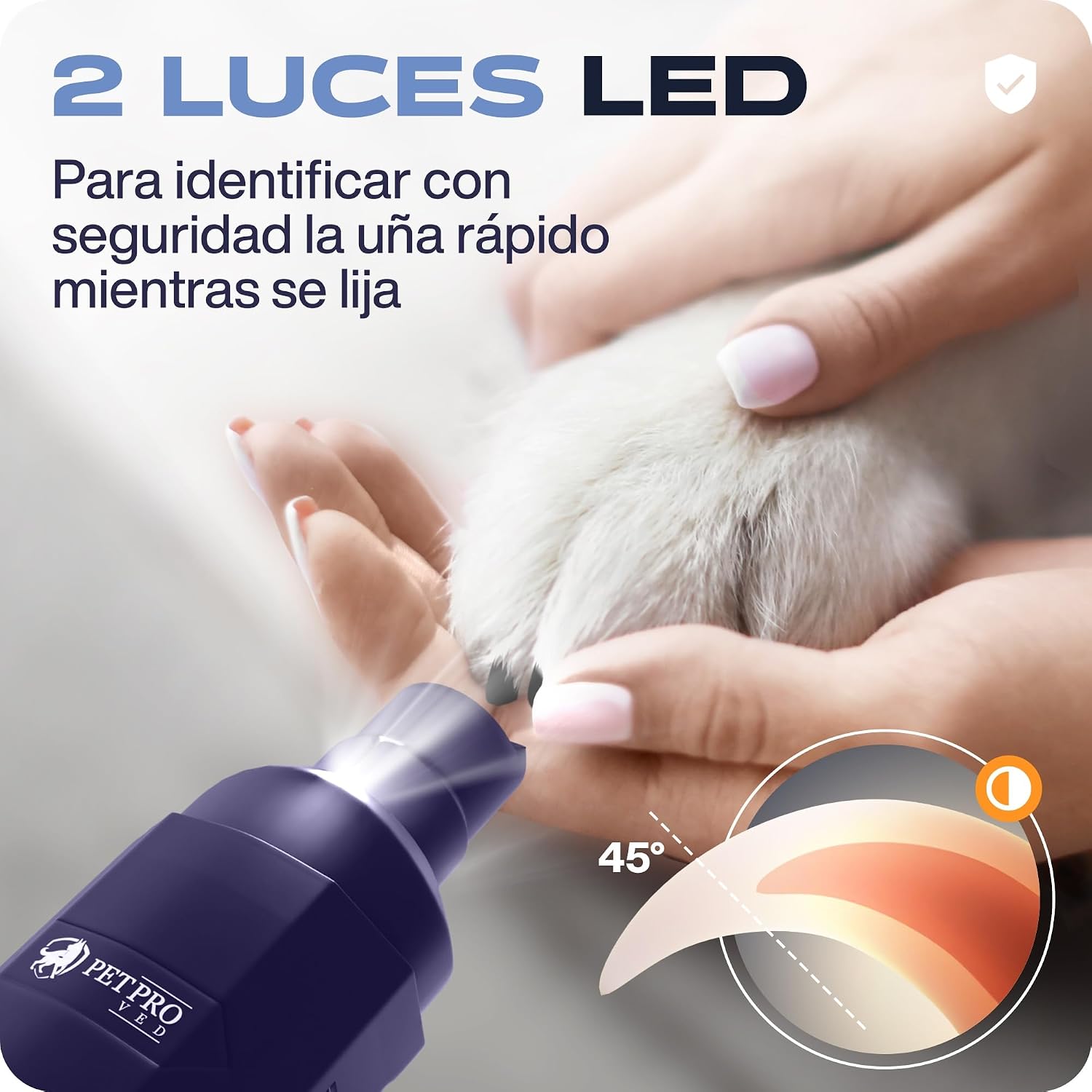 Detalle de PETPROVED Lima Uñas Eléctrico para Mascotas: Cortauñas con 2 velocidades, 3 puertos y cabeza de diamante