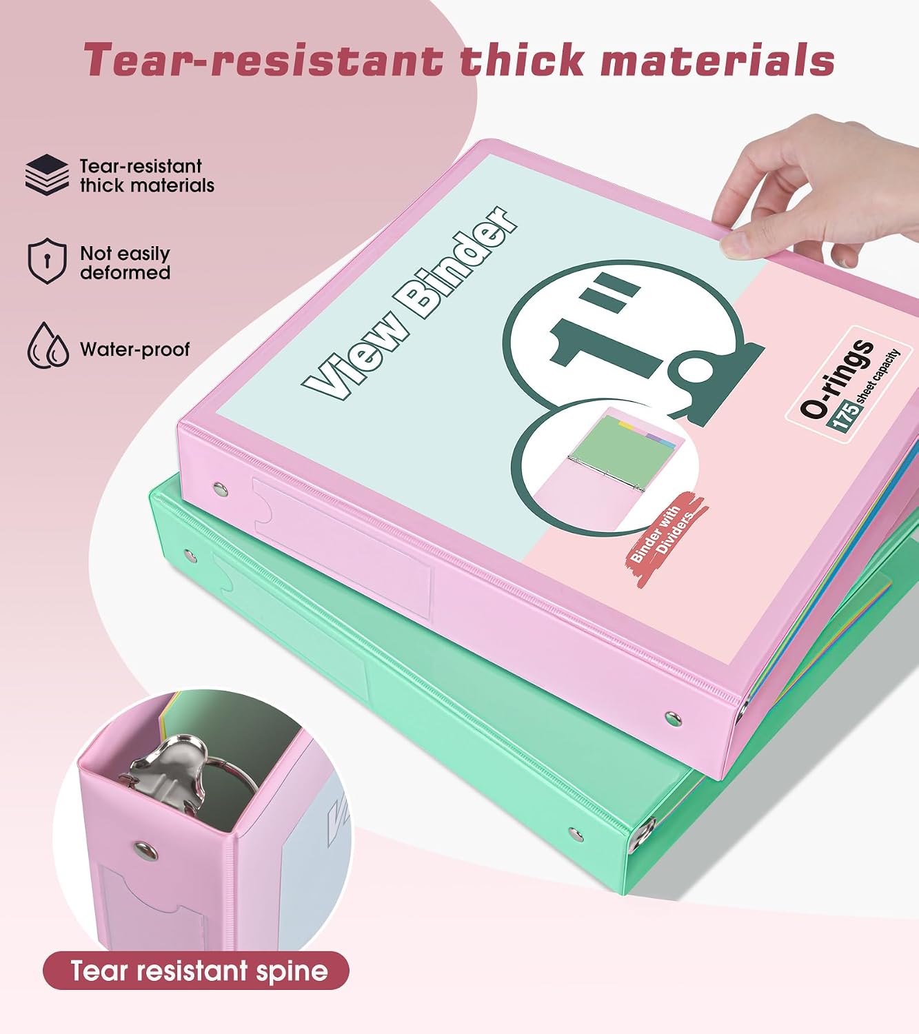 Detalle 2 de dilitego 1-Inch Pink 3-Ring Binder with Customizable Clear Cover and Pockets