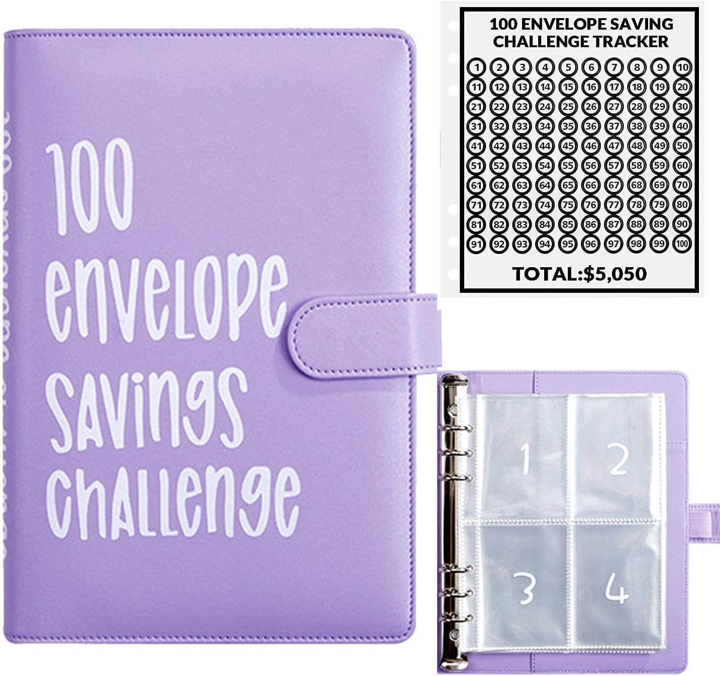 Detalle de AASLOB jujs 100 Envelope Savings Challenge Binder, Purple, 100 Slots