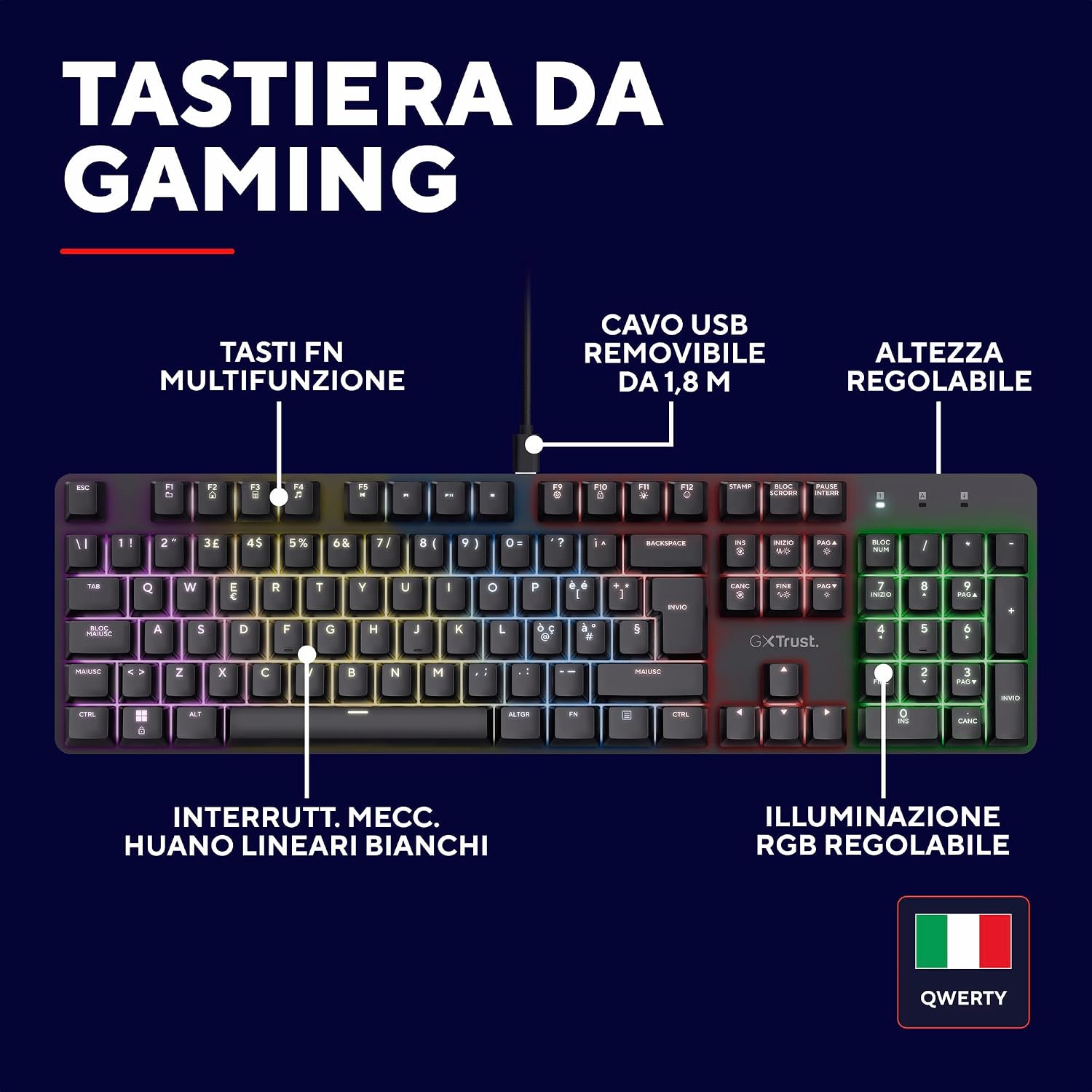 Detalle 1 de GXTrust 871 Zora tastiera meccanica 1,8 m