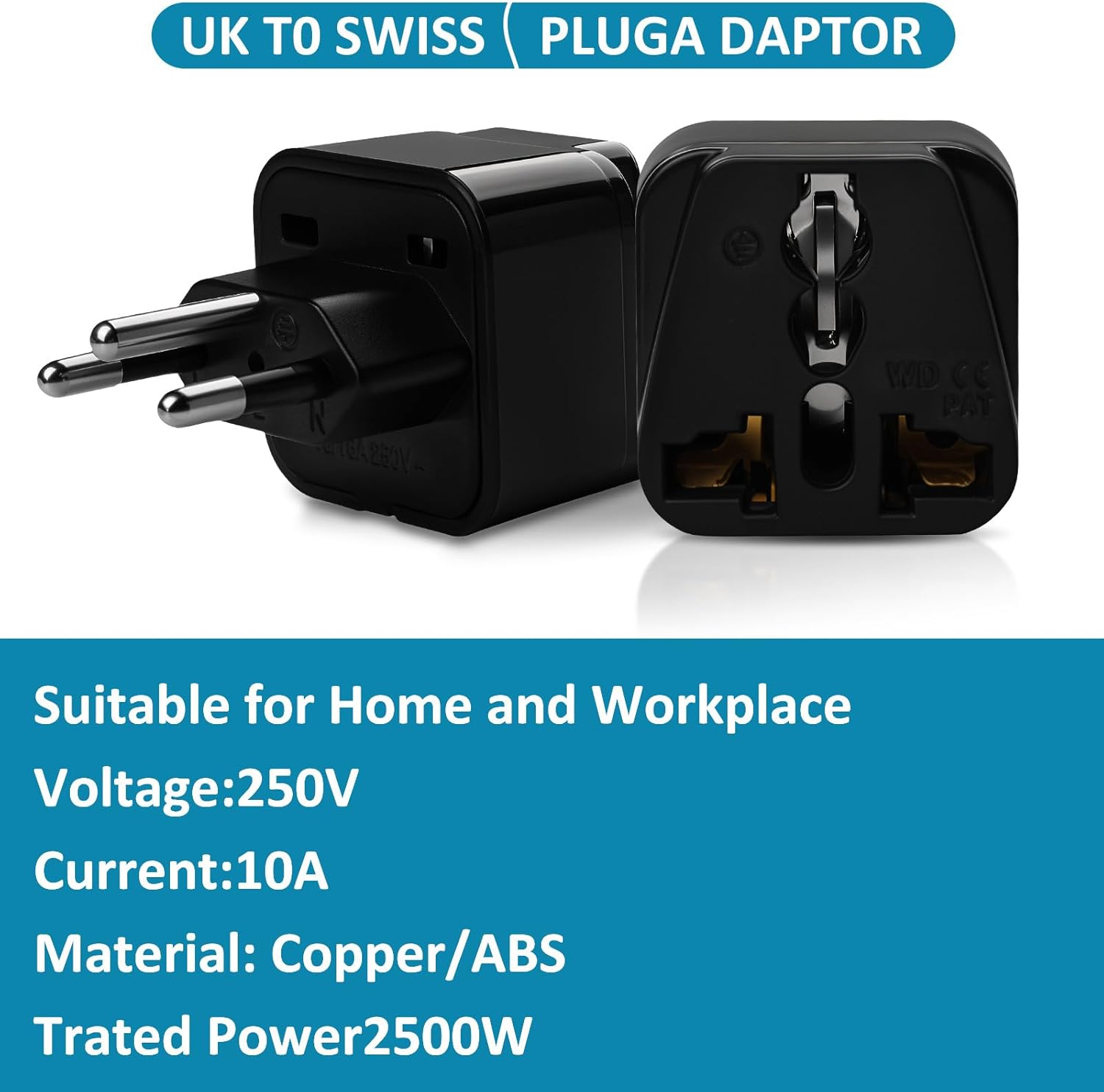 Thumbnail 2 de Switzerland Plug Adapter – UK to Swiss Plug Adaptor (Pack of 2)