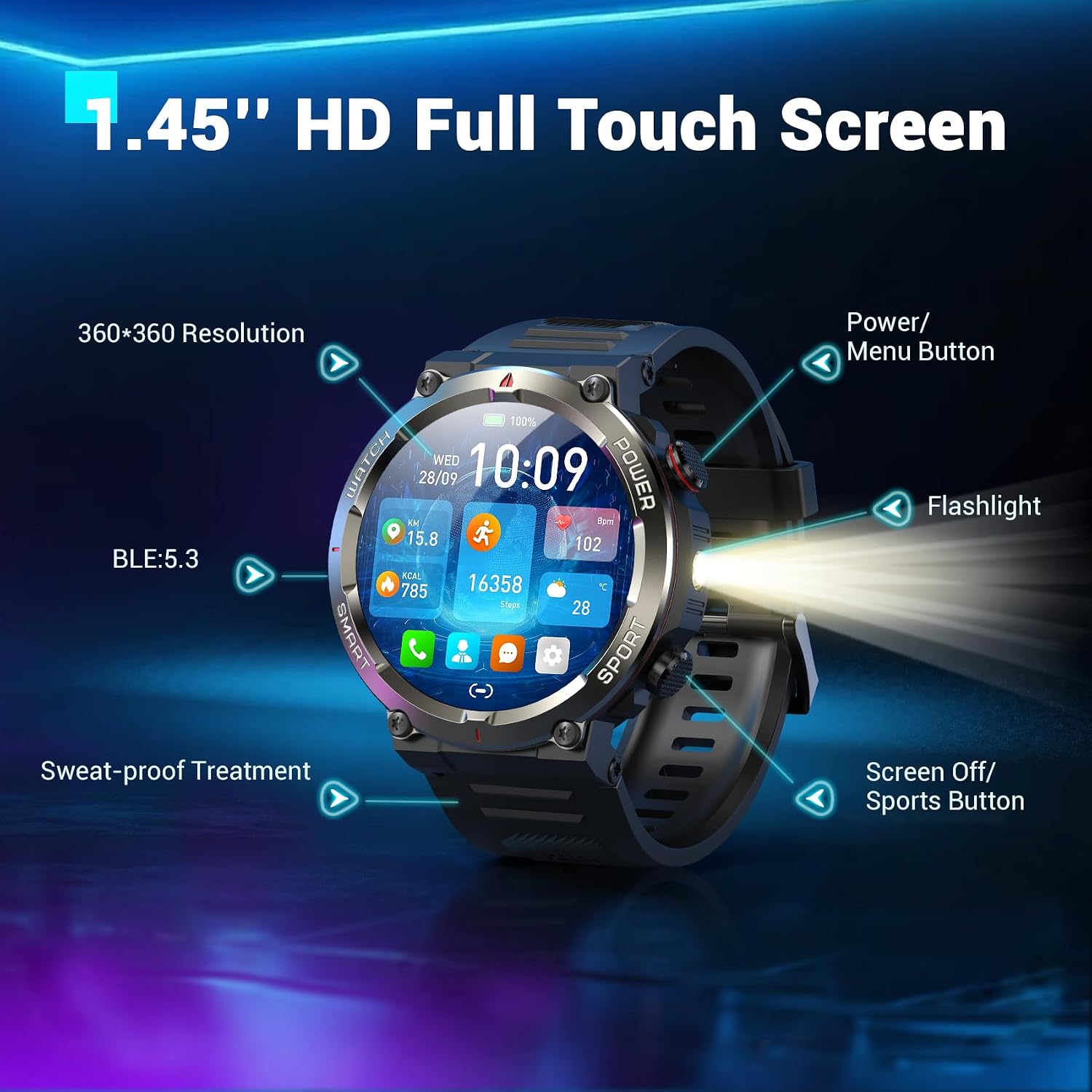 Thumbnail 1 de Blackview Military Smart Watch 1.45" fitness tracker
