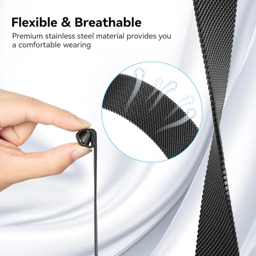Detalle 2 de ELUTENG Sport Armband für Fitbit Charge 6/5 – 2er-Set Metallgeflecht, Magnetverschluss, Schwarz/Silber