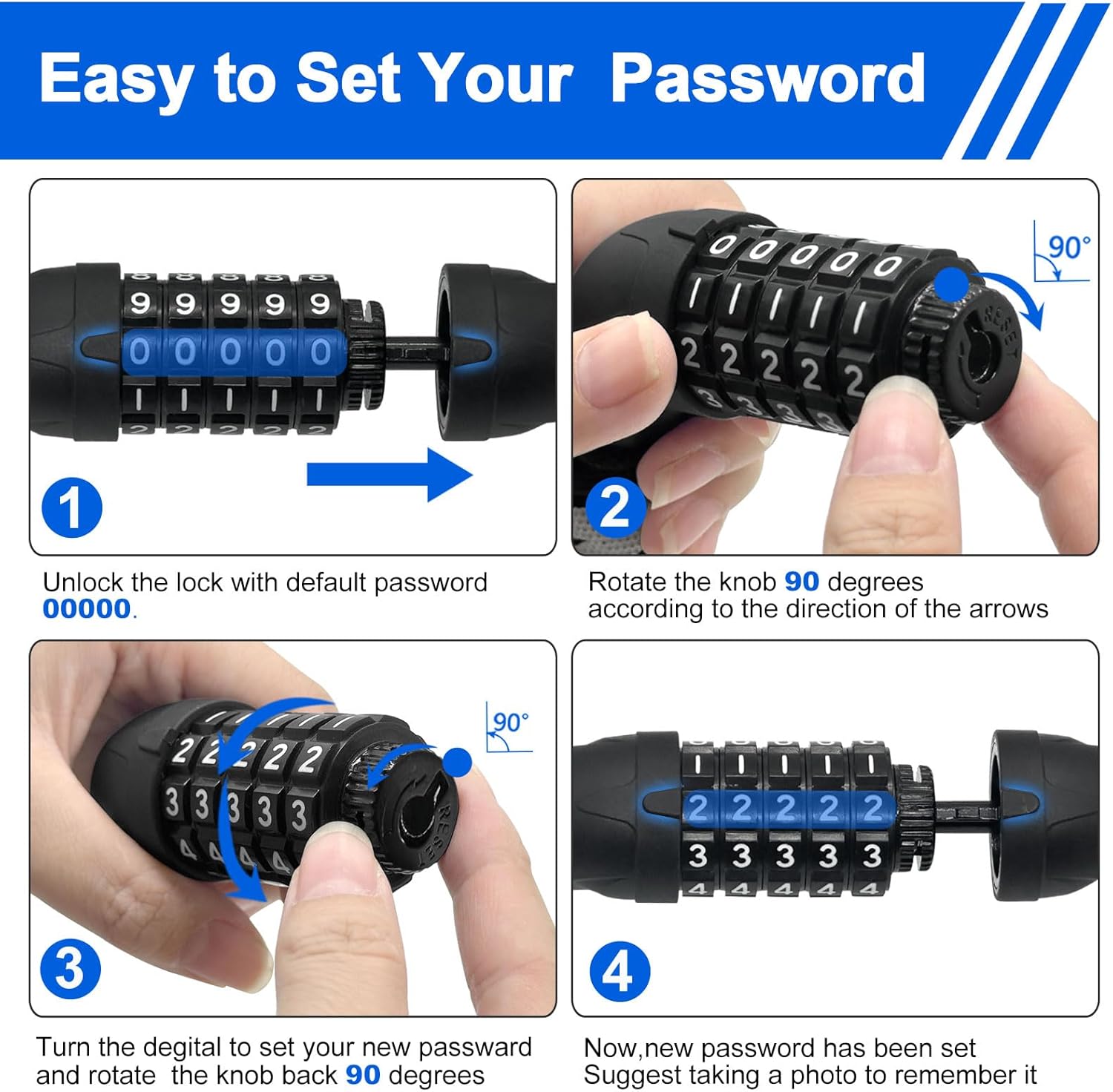 Thumbnail 5 de NDakter Bike Lock 5-Digit Resettable Chain Lock (Combination, Heavy-Duty)
