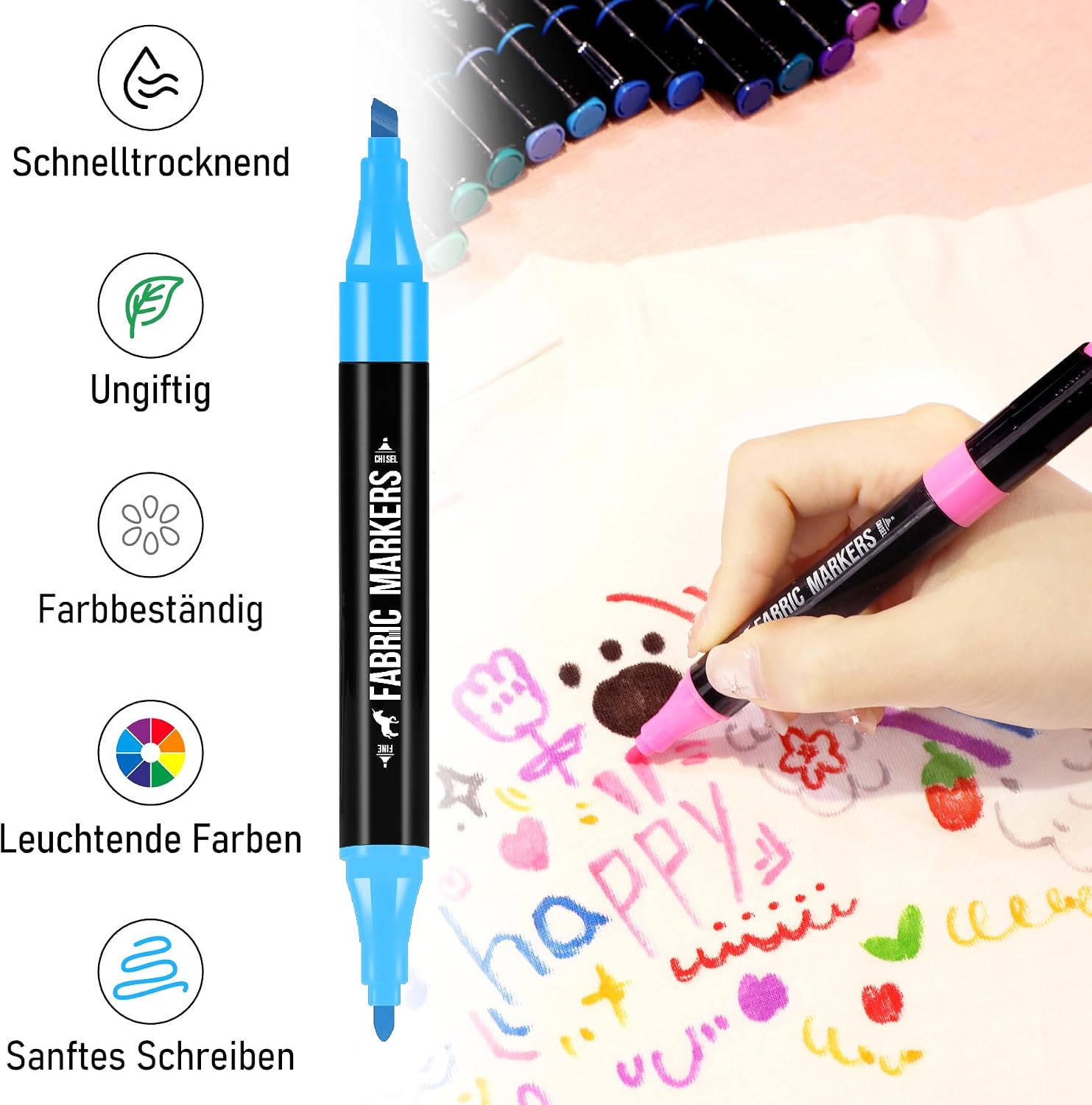 Thumbnail 2 de Pamaker 40 Textilstifte Dual Tip – waschmaschinenfest, permanent & wasserfest für Shirts, Taschen und mehr