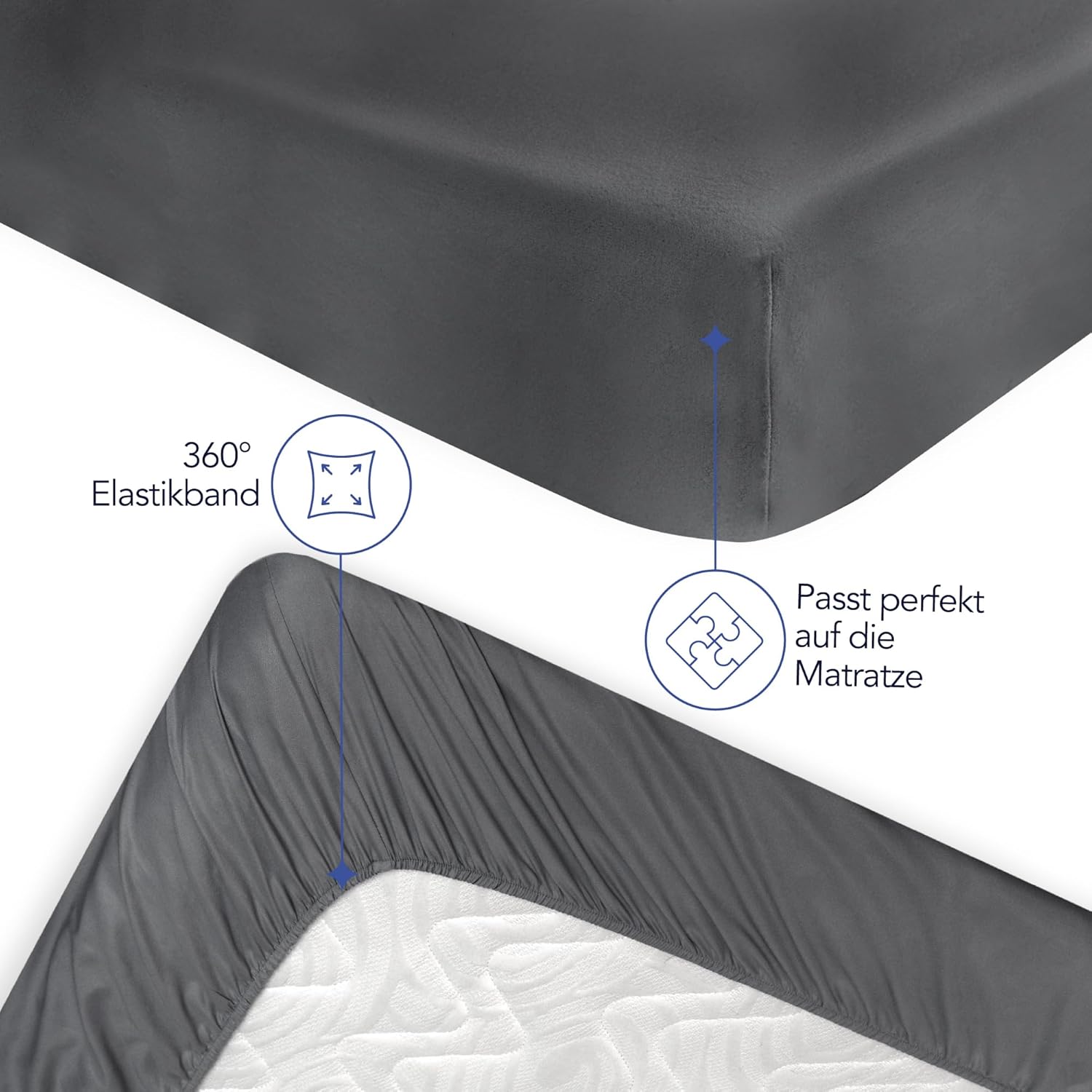 Thumbnail 2 de Dreamzie Spannbettlaken 160x200 cm aus Mikrofaser – dunkelgrau, 33 cm tiefes Spannteil