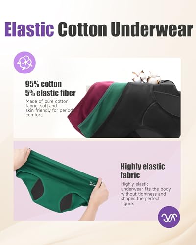 Detalle de TANSTC Period Pants Heavy Flow 60ML – Pack of 3 (S) in Black, Wine Red & Dark Green