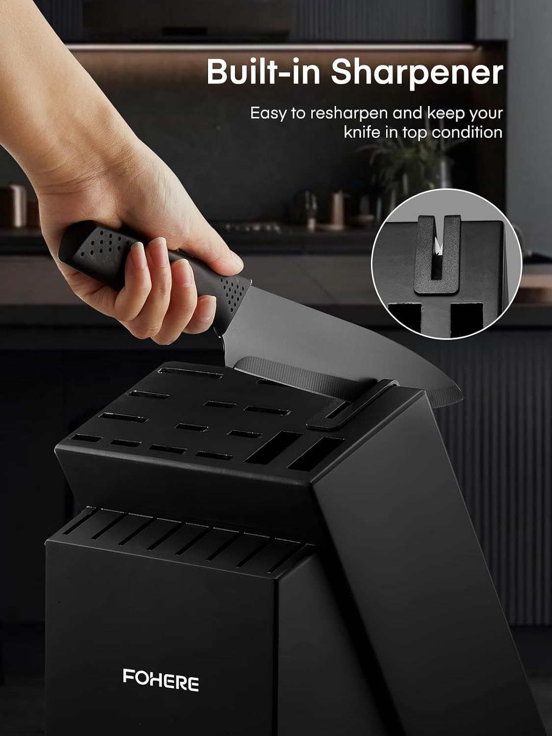 Detalle 1 de FOHERE KF-H8008 23-Piece Knife Set with Wooden Block and Sharpener