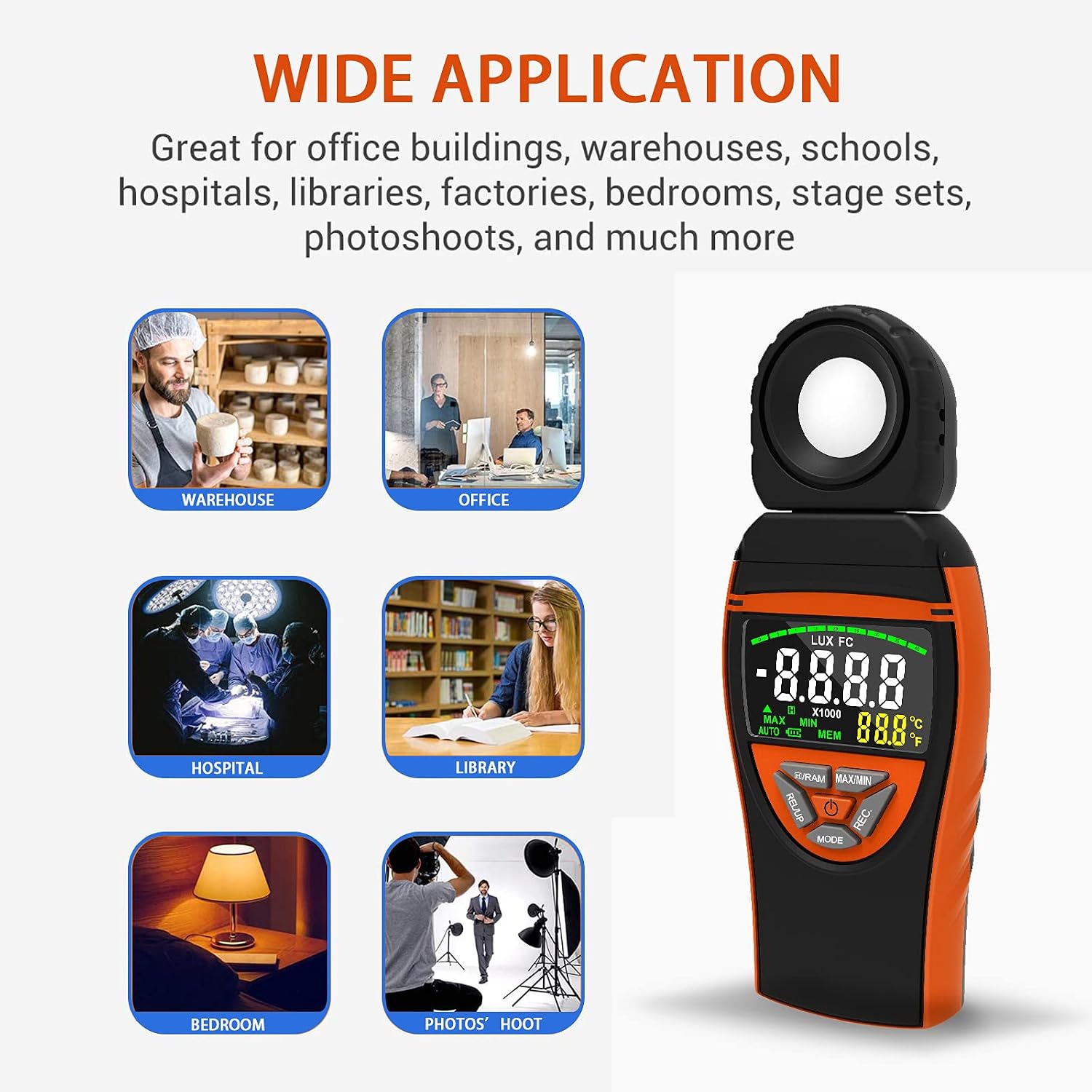 Thumbnail 6 de H HoldPeak Handheld Digital Light Meter (0.1–400,000 Lux) with 270° Rotating Sensor