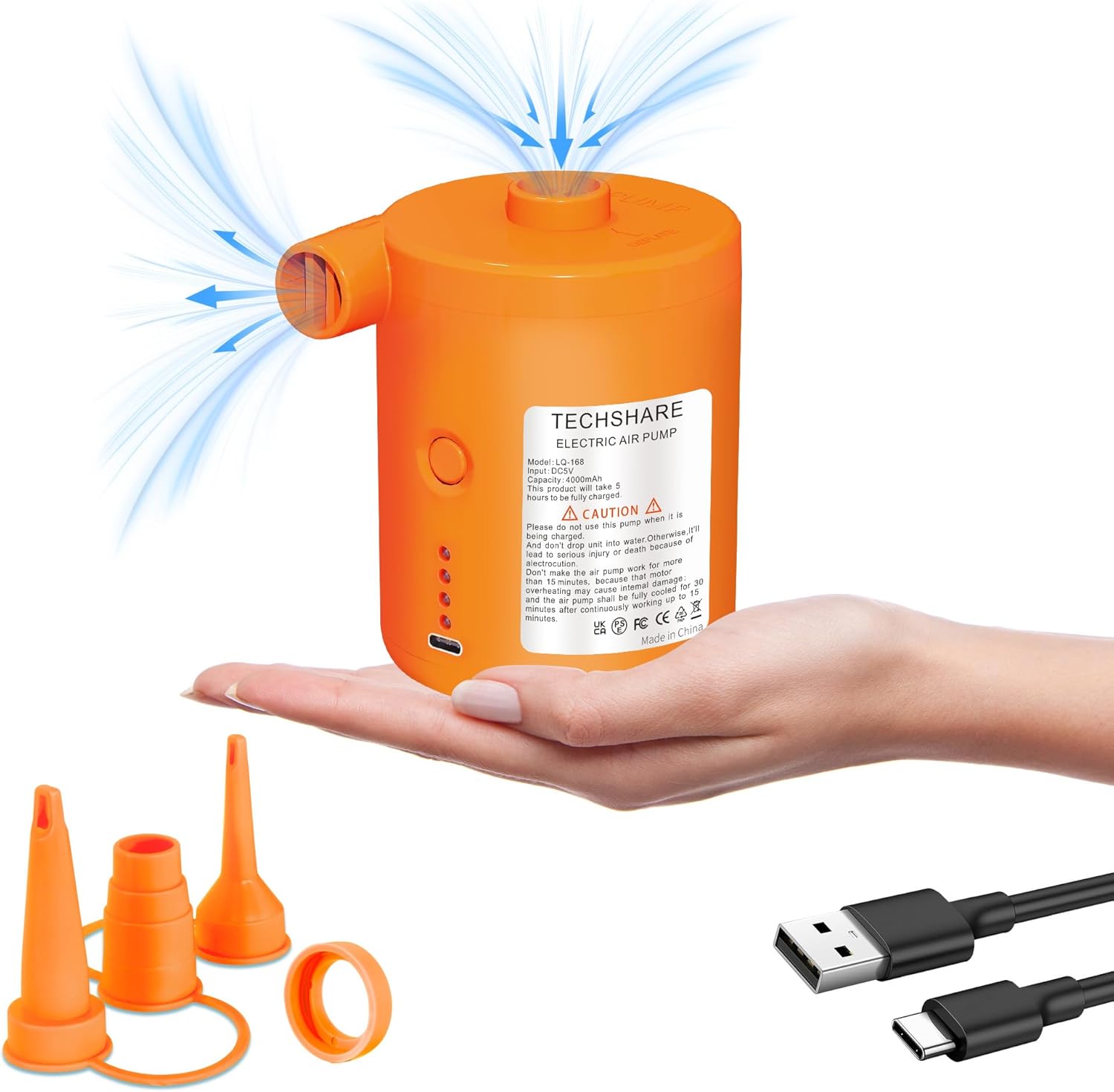 Thumbnail 6 de Air Pump for Air Mattress and Inflatables: Compact, High-Output Inflator with 4 Nozzles
