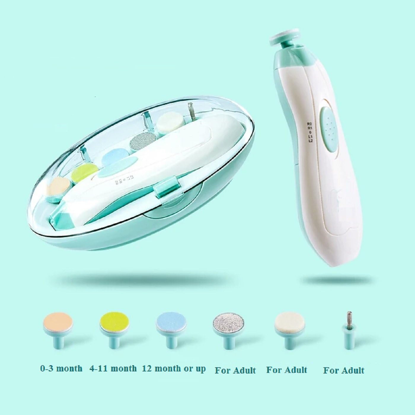Detalle 2 de Baby Nail File Electric Trimmer by Jaybva: 7-in-1 Safe Nail Care Kit for Newborns and Toddlers