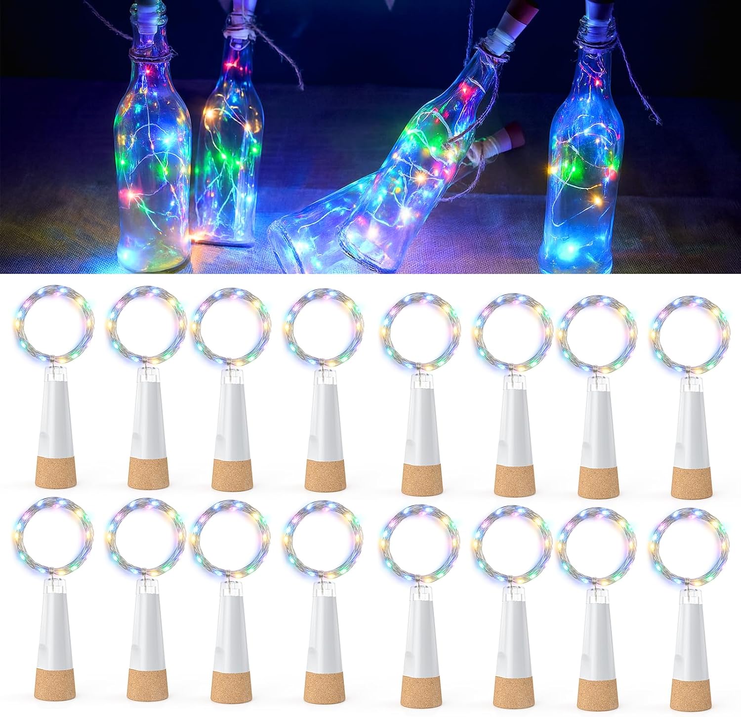 Detalle de KOBWA Luci per bottiglie con sughero: set multicolore ricaricabile USB, 16 pezzi