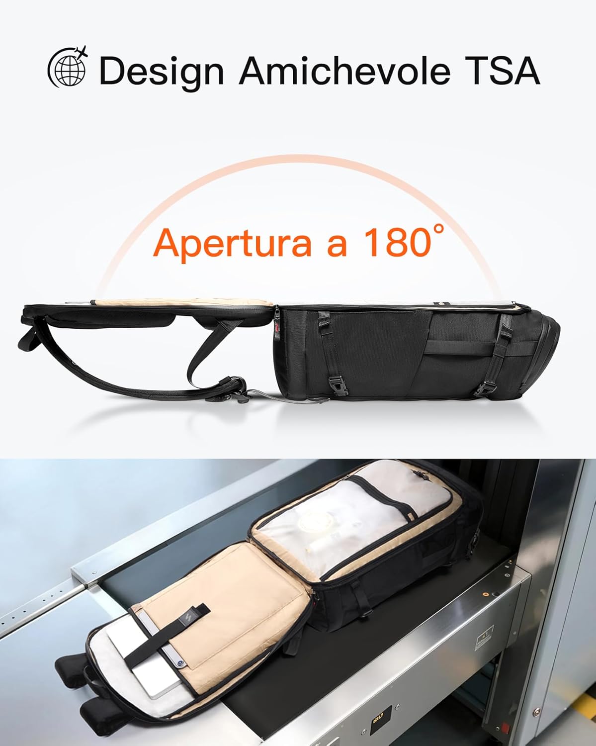 Detalle de Inateck Zaino da Viaggio 40L TSA: 7 scomparti modulari e protezione RFID, per business e trasferte