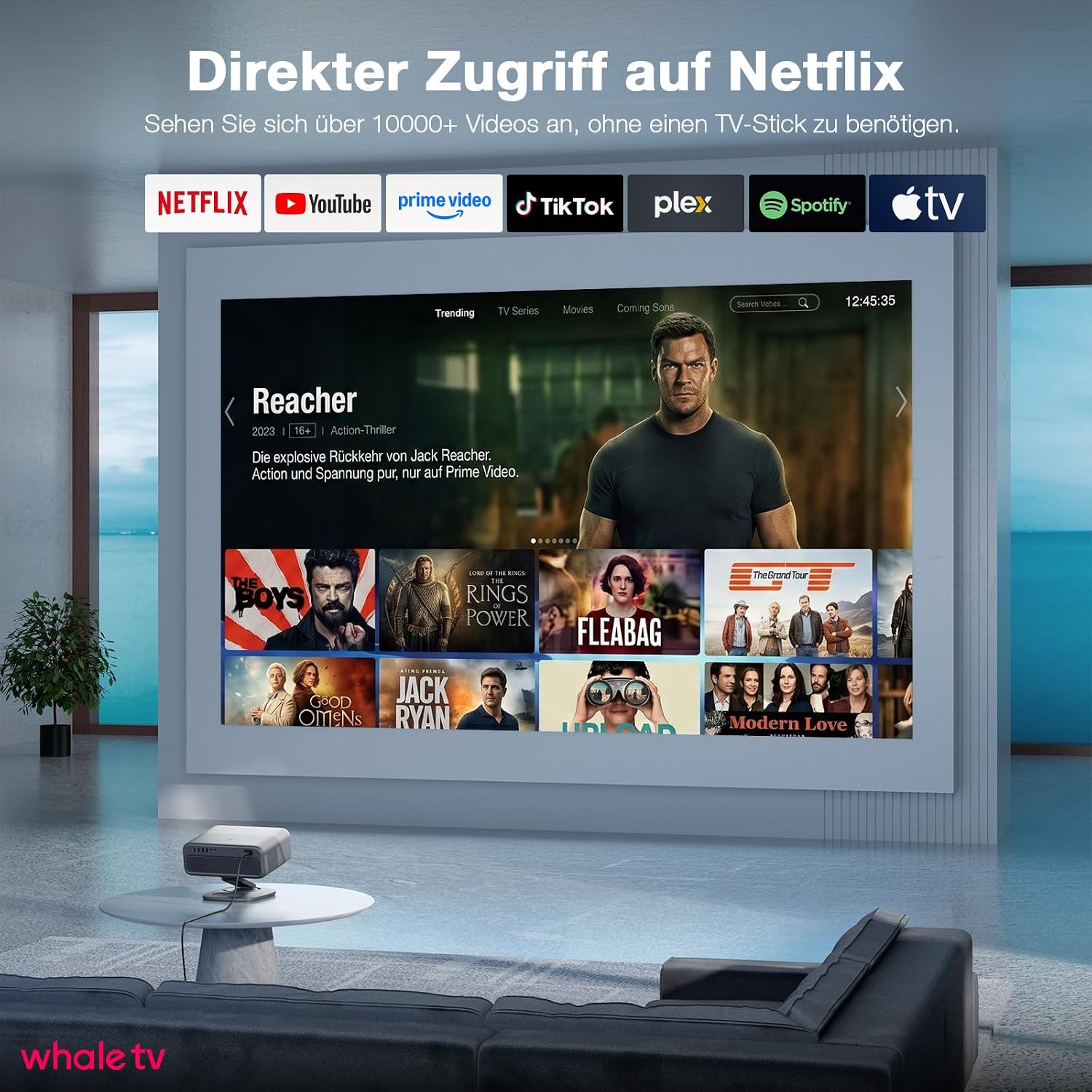 Detalle de Smart Beamer 4K VISSP 4200 ANSI – Netflix-fähig, Dolby Audio, Autofokus und 360° Stativ