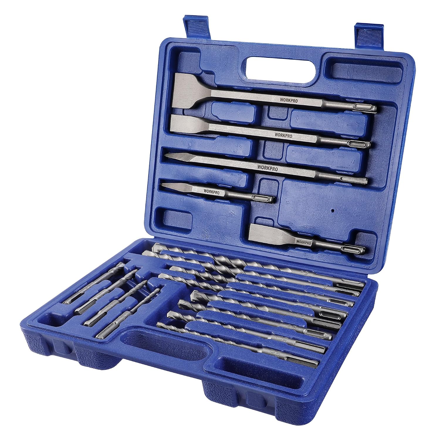 WORKPRO 17-Piece SDS Plus Drill Bit Set with Chisel Bits – Durable Concrete & Masonry Hammer Drill Accessories