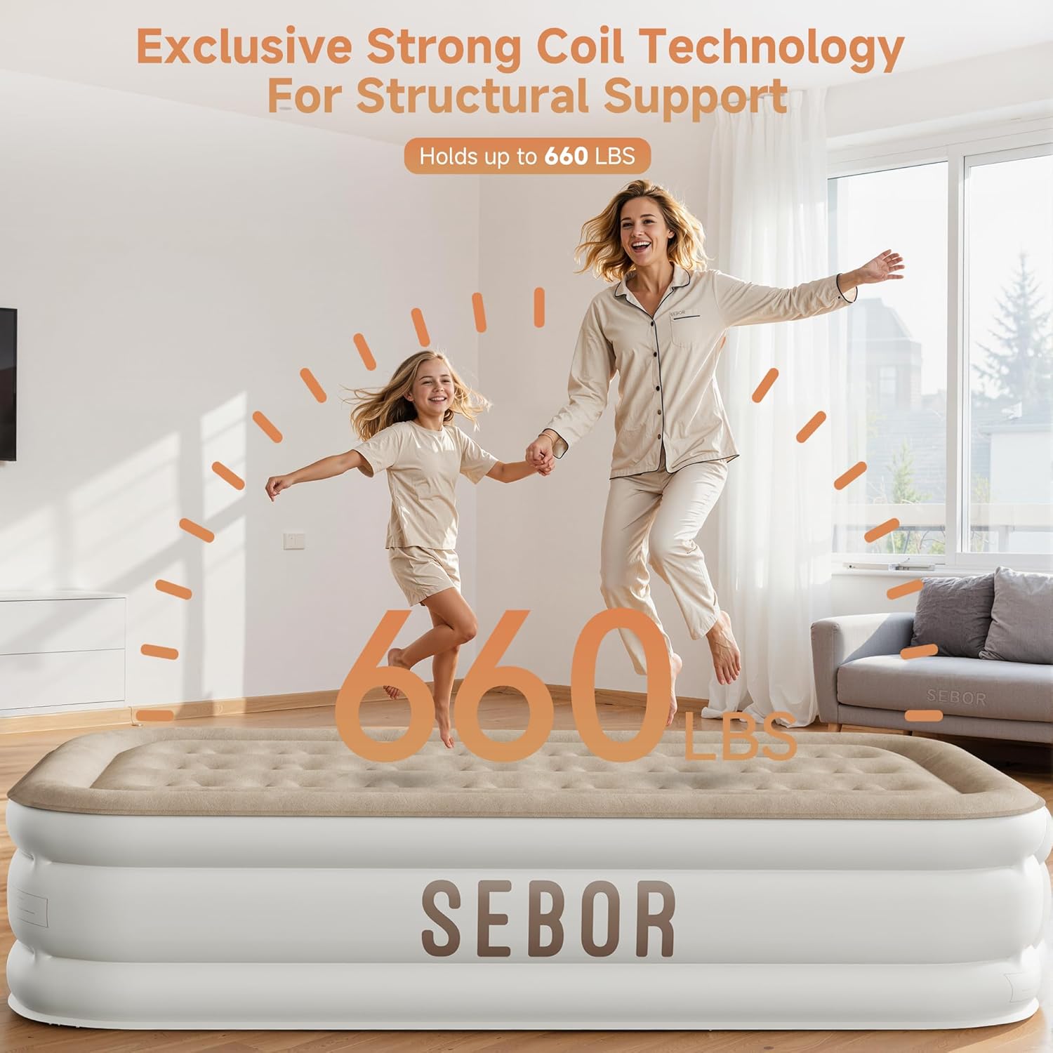 Thumbnail 2 de Sebor Air Mattress with Built-in Pump (Twin XL, Khaki White)