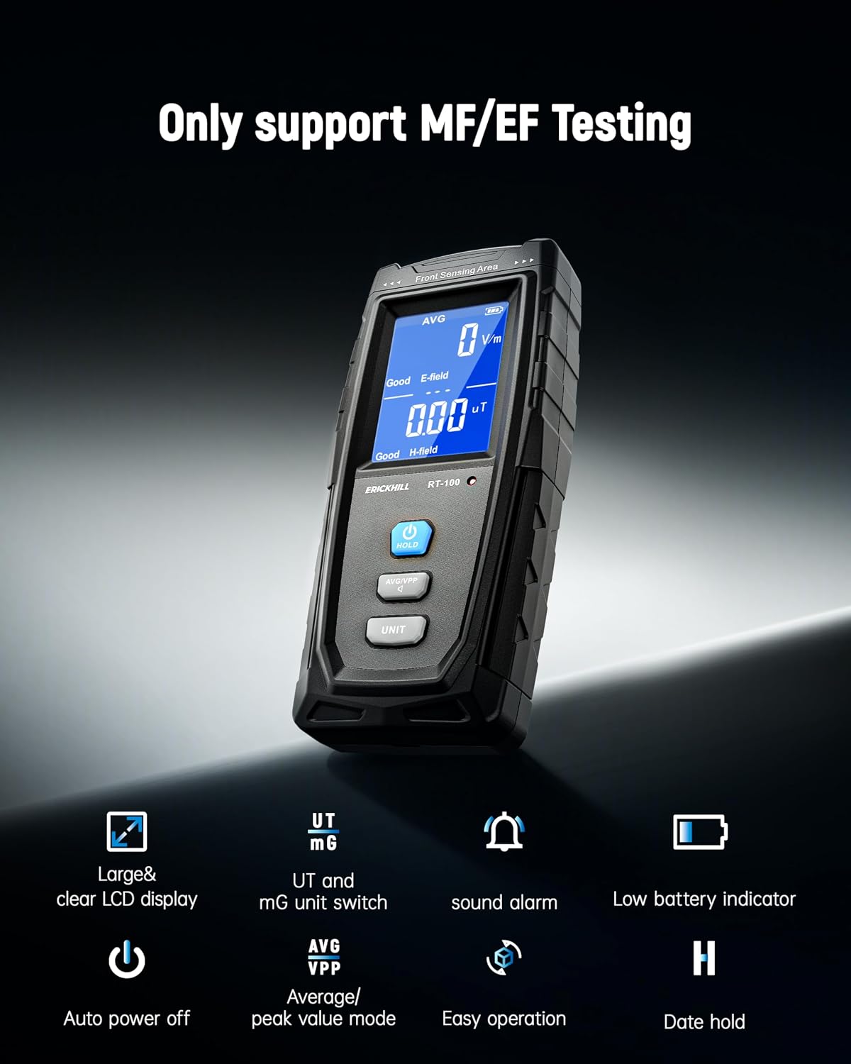 Detalle 2 de ERICKHILL EMF Meter Rechargeable Digital EMF Detector (LCD, sound-light alarm)