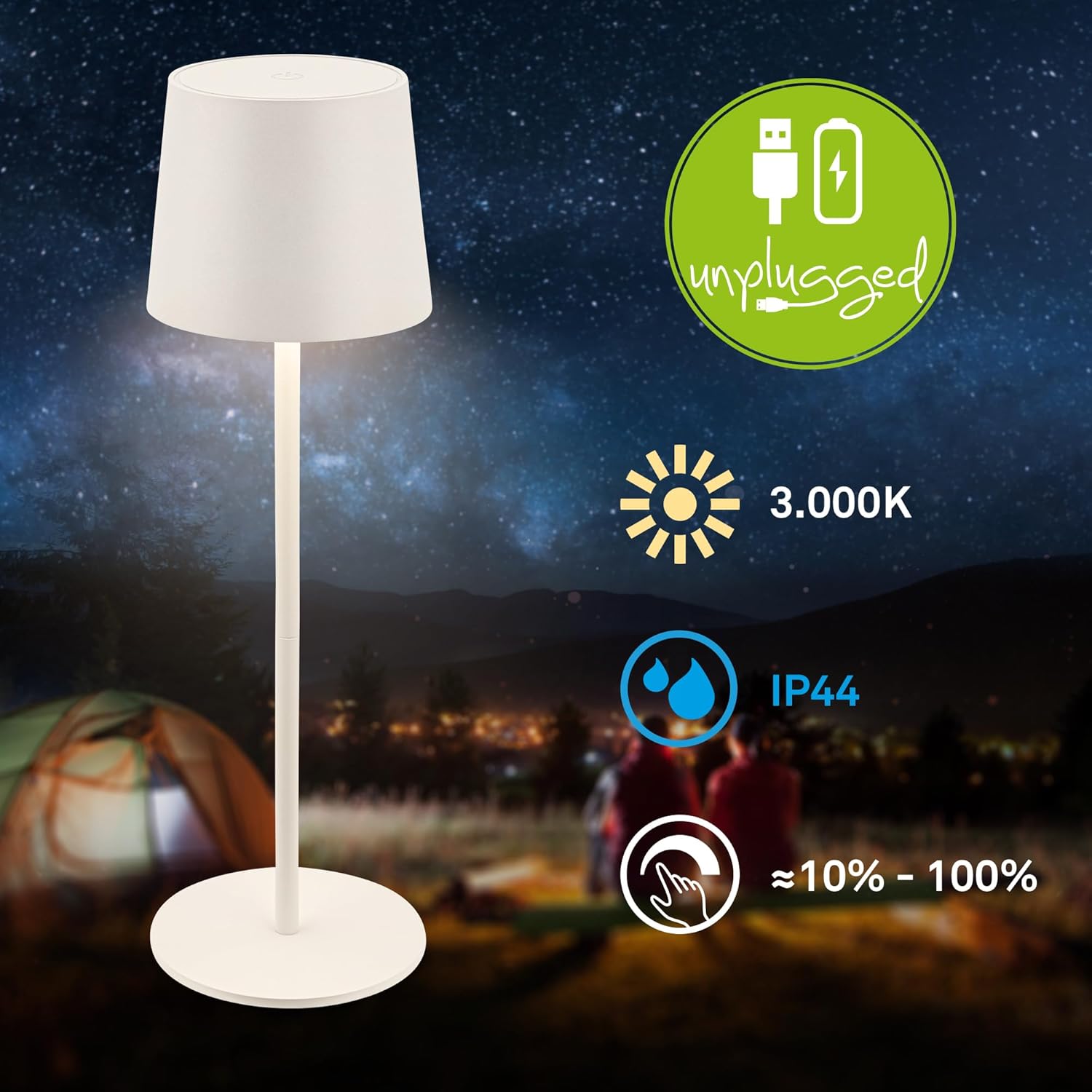 Thumbnail 1 de BRILONER Lampada da tavolo LED senza fili IP44 con touch e ricarica USB-C – 11x33 cm, bianco