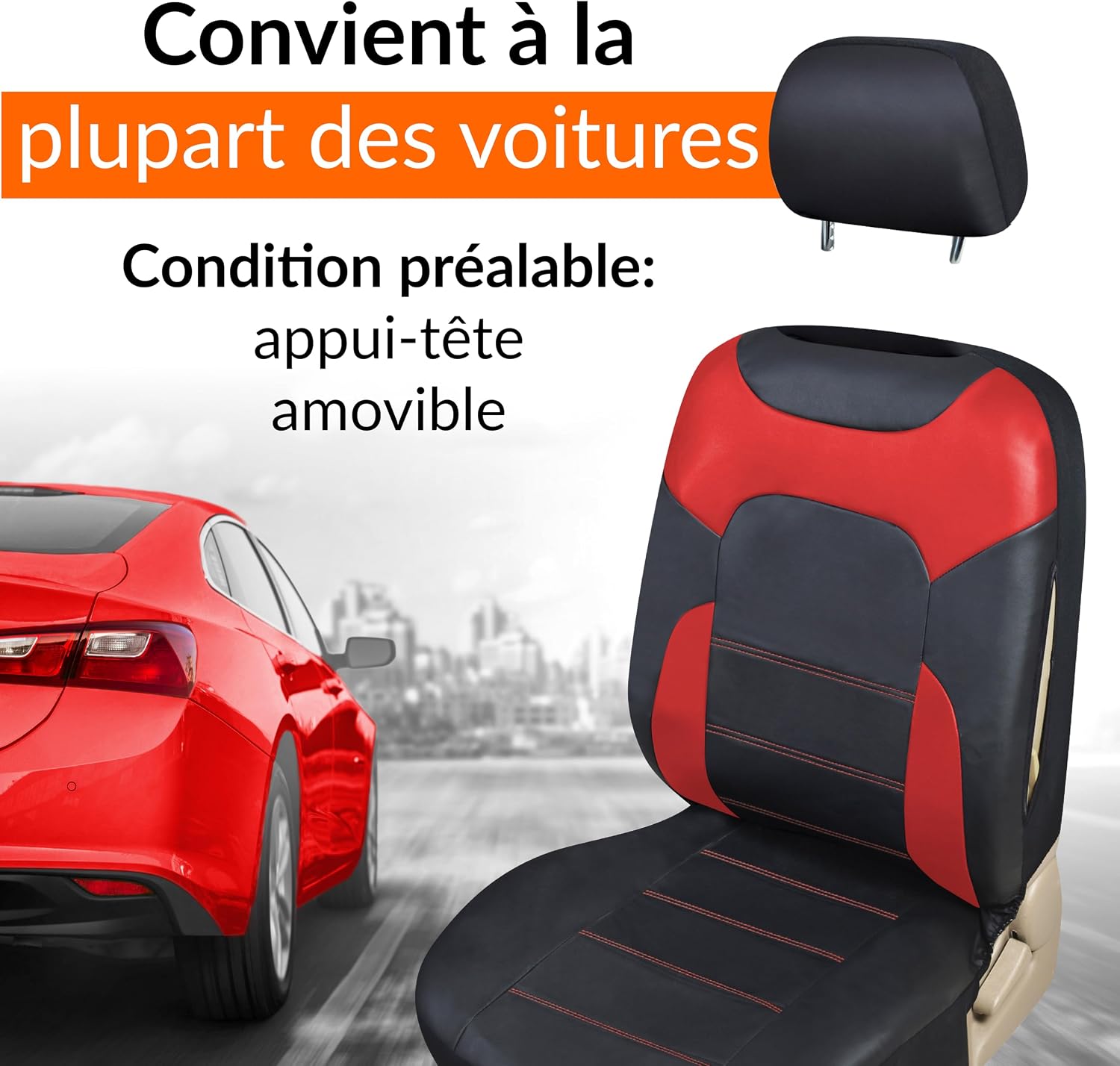 Detalle de upgrade4cars Housses Sièges Auto Universelles Simili Cuir Rouge – Ensemble Complet Avant et Arrière
