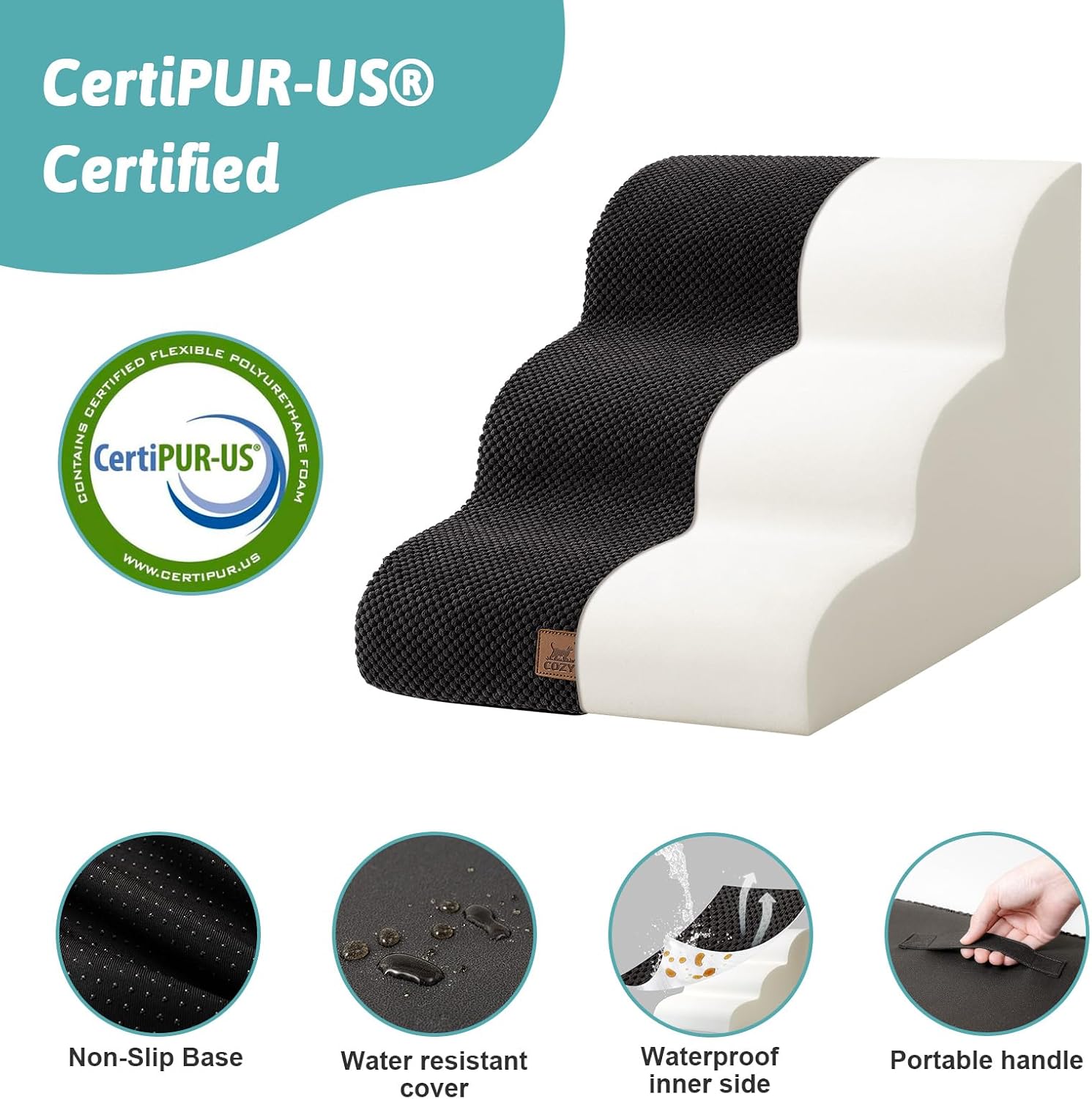 Detalle 2 de COZY KISS Curved Dog Stairs for Small Dogs – 3 Step with Leakproof Cover