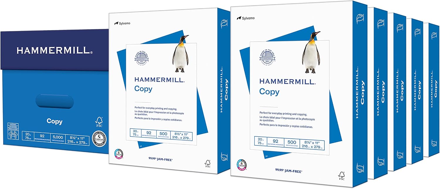 Hammermill Printer Paper, 20 lb Copy Paper, 8.5 x 11, 5000 Sheets (10 Reams) – 92 Bright, Made in the USA