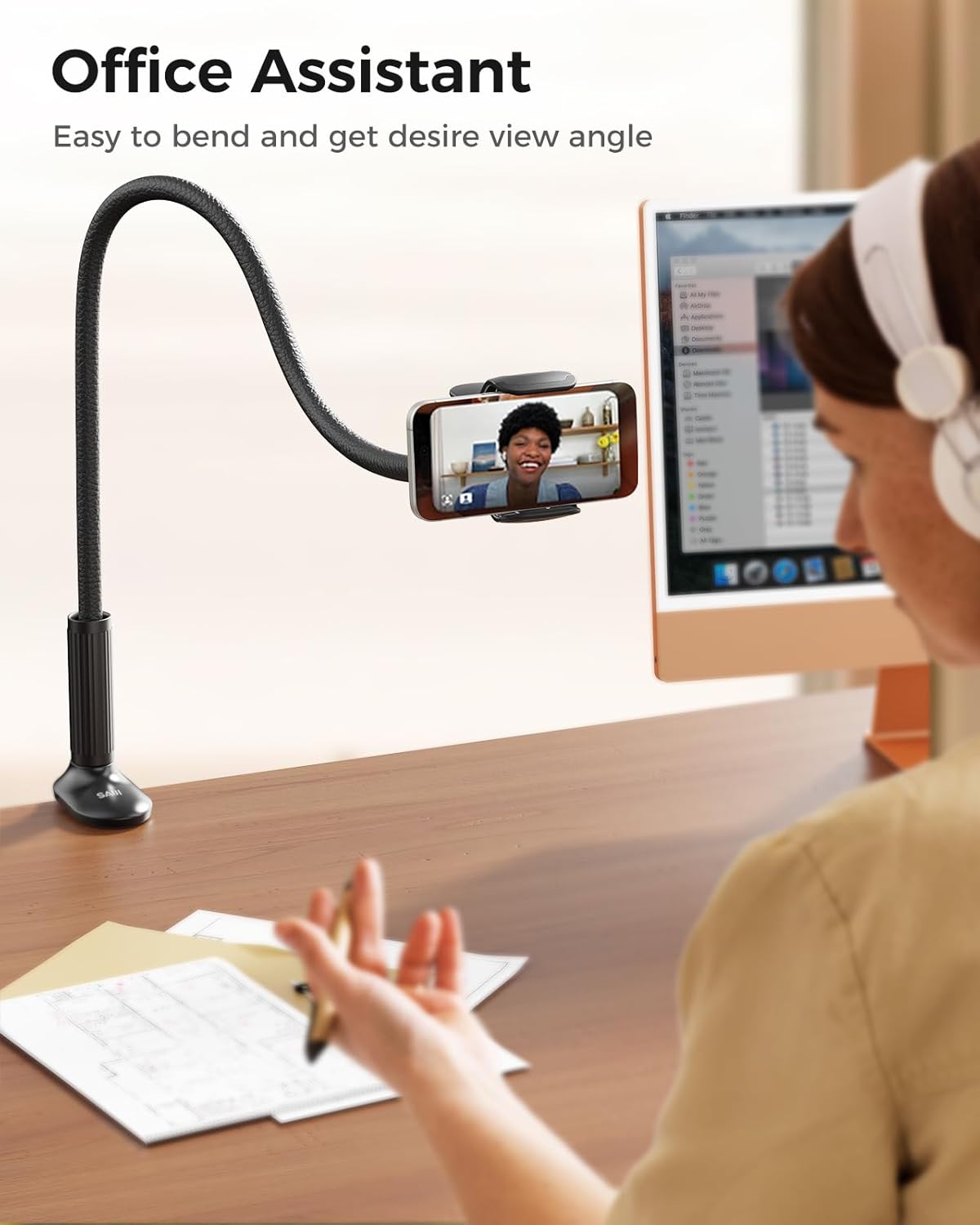 Thumbnail 6 de SAIJI Gooseneck Phone Holder for Bed (38.6” Leather-Wrapped Arm, 360° Clamp, 4–7” Devices)