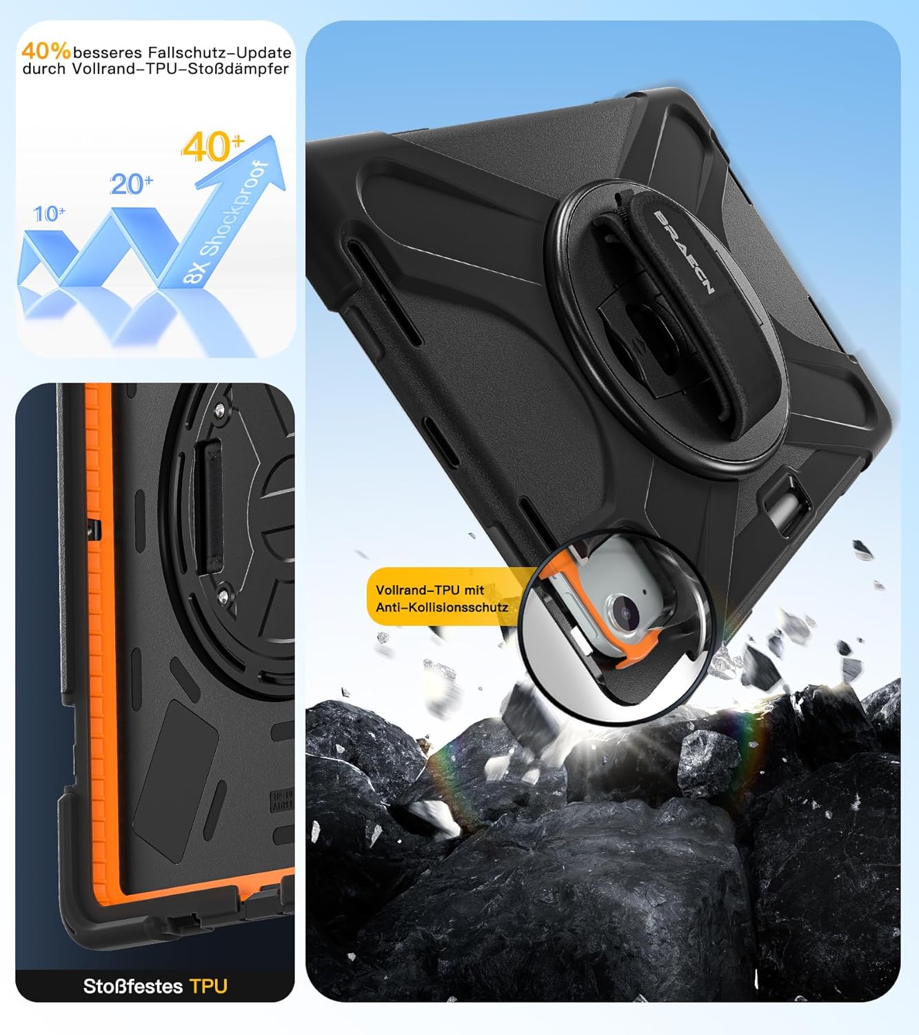 Thumbnail 6 de BRAECN Hülle für iPad Air 11 Zoll (M4/M3/M2, 2026/2025/2024) – stoßfeste Schutzhülle mit Displayschutz, 360° Ständer, Hand- und Schultergurt, Schwarz