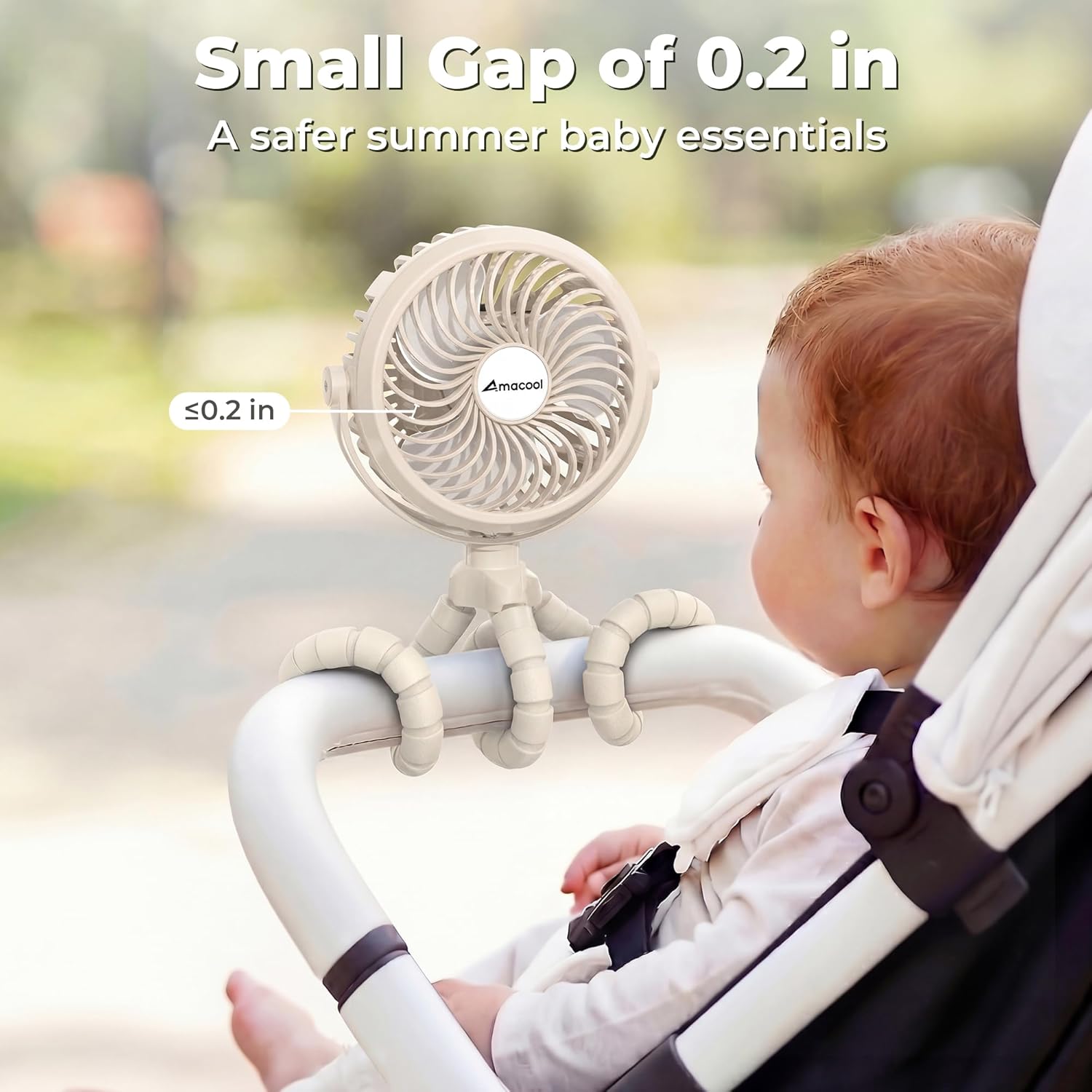 Thumbnail 1 de Amacool Pram Fan – Battery Operated Clip-On Stroller Fan with 3 Speeds, Rotatable Head & Flexible Tripod Legs (White)