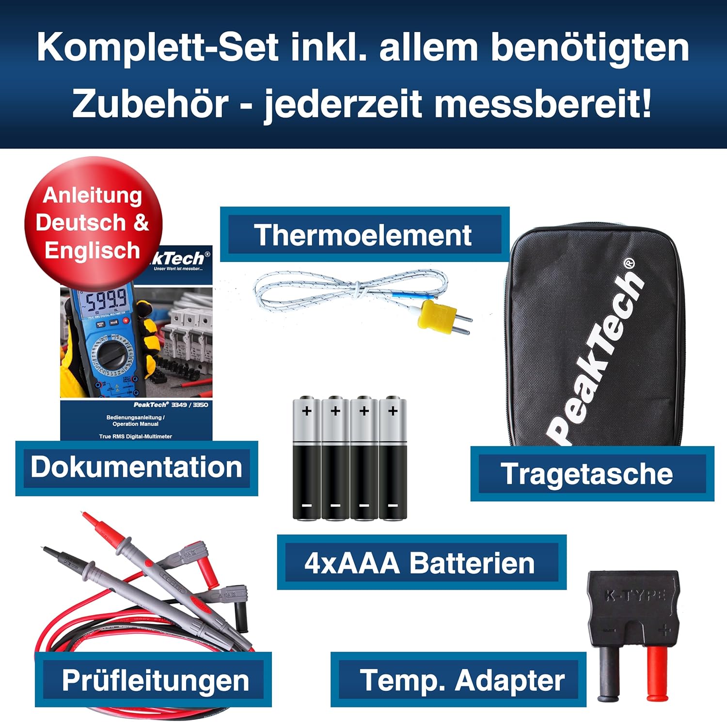 Thumbnail 6 de PeakTech P 3350 – True RMS Multimeter mit Digitalanzeige, 6000 Counts, Auto-Range, 10 A, CAT III 600 V