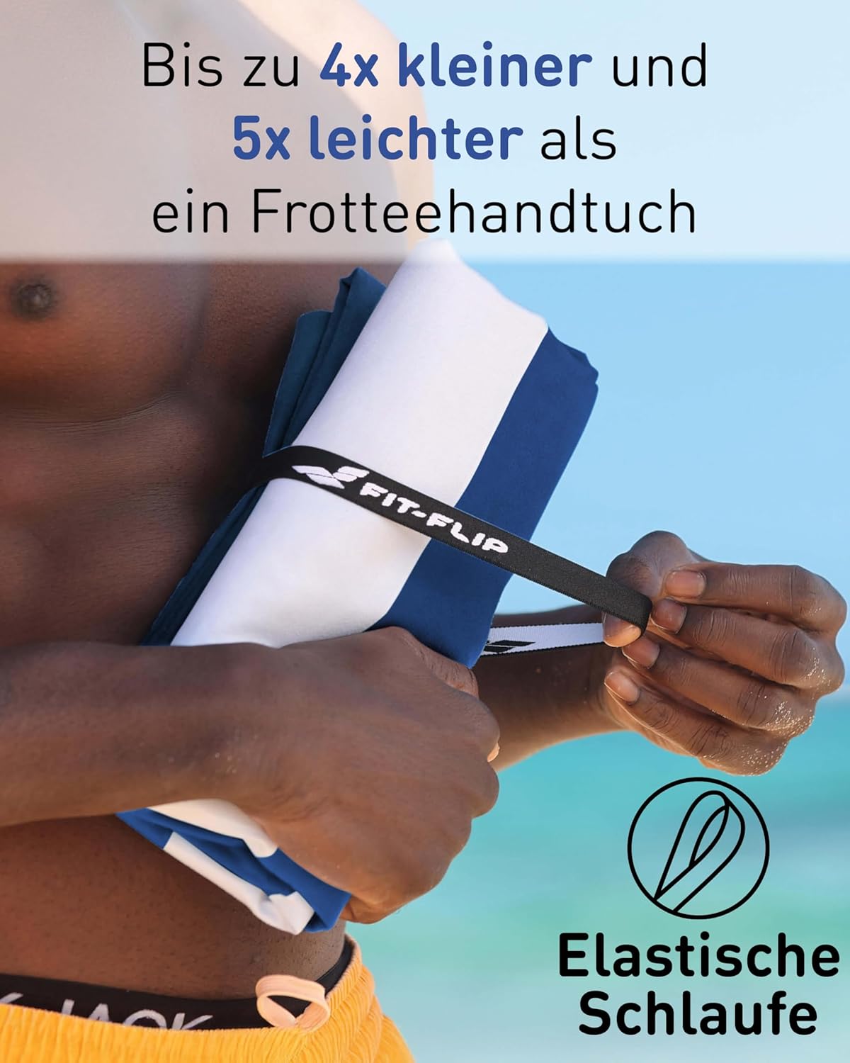 Thumbnail 4 de Fit-Flip Strandtuch XXL aus Mikrofaser (Marineblau-Weiß, 200x90 cm) – leicht, schnelltrocknend, 100% recycelte Faser