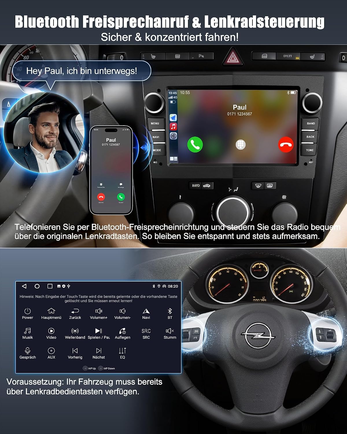 Detalle de Lehwey Bluetooth Autoradio mit Bildschirm für Opel – 2Din Android 14, CarPlay, Android Auto, WLAN, DAB, 7 Zoll Touchscreen