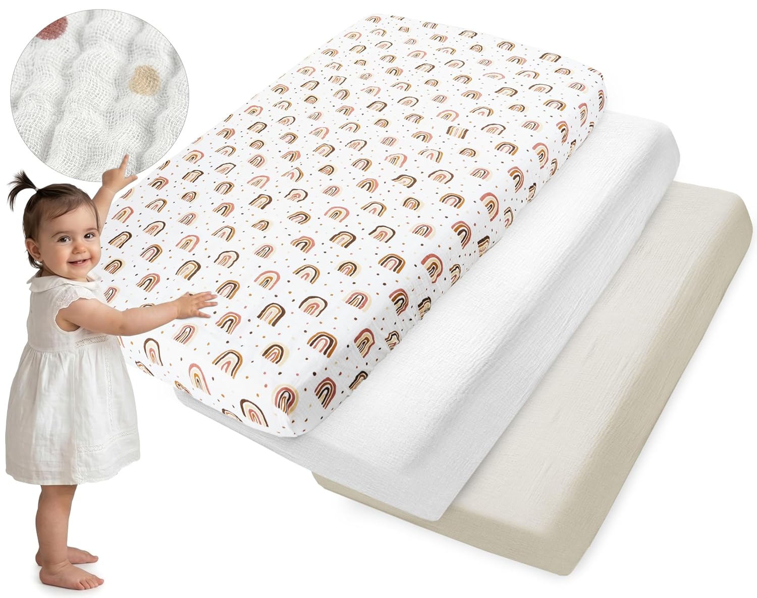 Detalle de Medi Partners Spannbettlaken Musselin 60x120 – 100% Baumwolle, atmungsaktiv und passgenau
