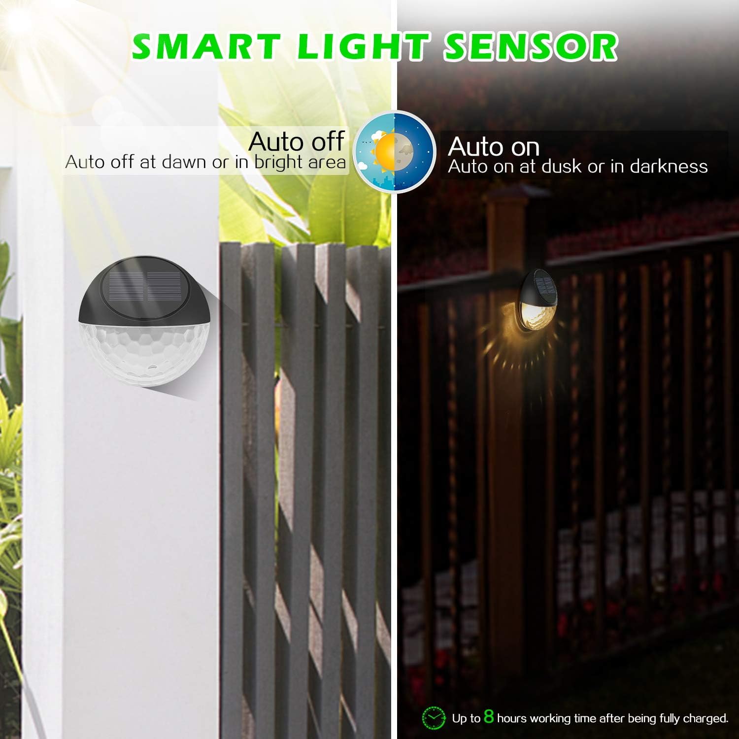 Thumbnail 1 de KMASHI Solar Fence Lights Warm White 8-Pack