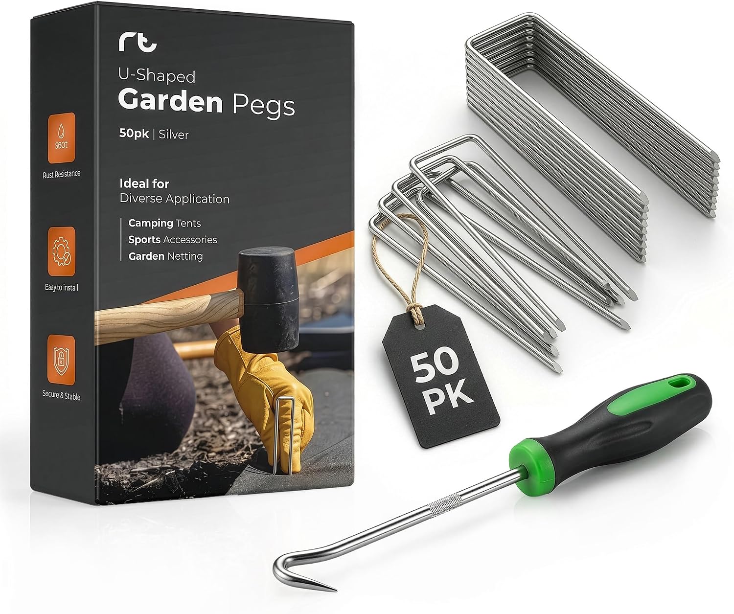 Detalle de Roe Tenpo Weed Membrane Pegs, 15 cm: Heavy-Duty U-Shaped Garden Stakes for Membranes and Landscaping