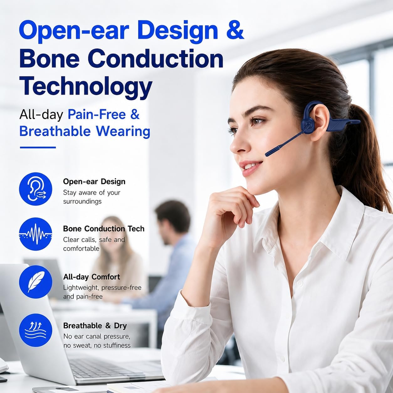 Detalle 1 de Hostena DG10 Open-Ear Bone Conduction Headset with Noise-Canceling Mic