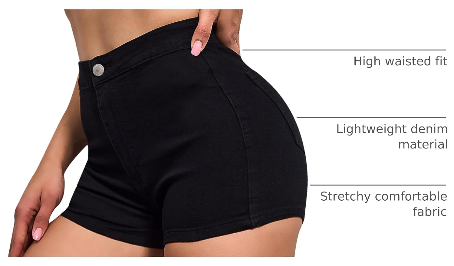 Detalle de VIPONES Women's High Waisted Stretch Denim Shorts